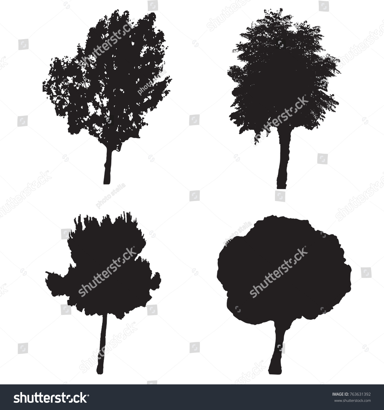 Four Silhouette Trees Vector Set White Stock Vector (Royalty Free ...