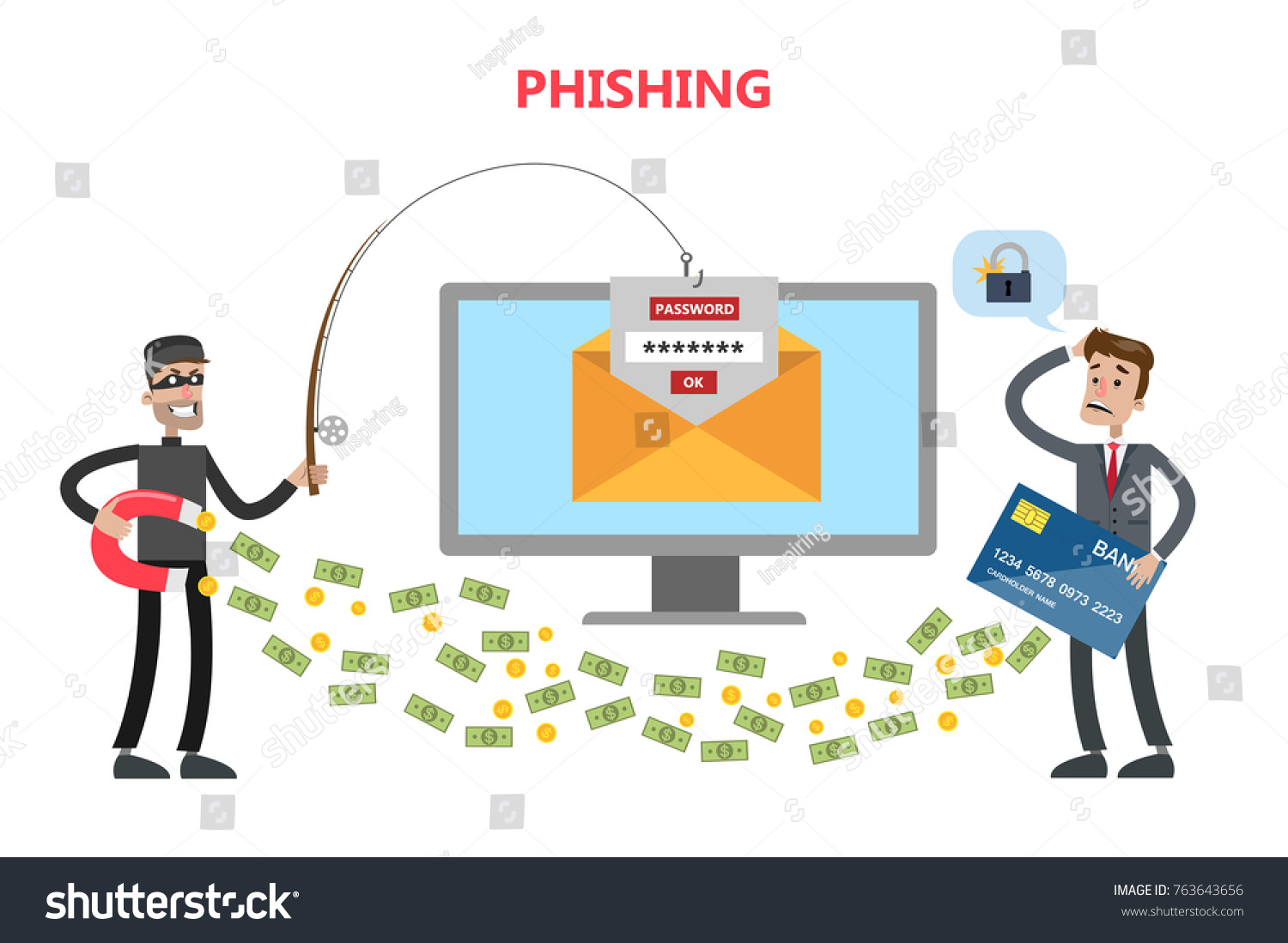 Phishing Concept Illustration Thief Stealing Money Stock Vector ...