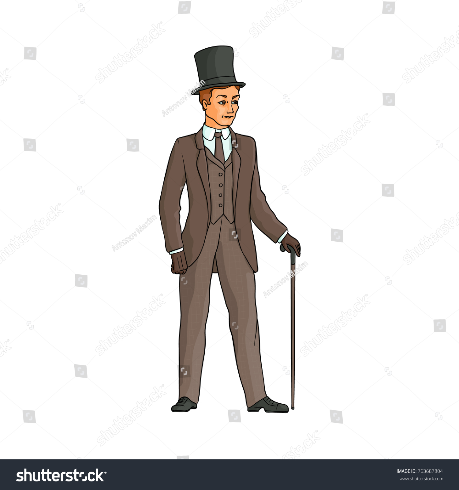 typical-english-gentleman-threepiece-suit-tall-stock-vector-royalty