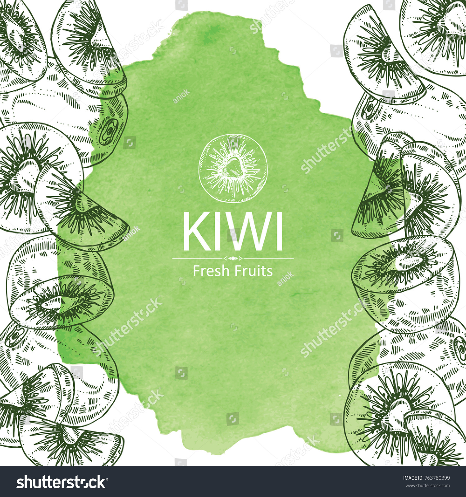 Watercolor Background Kiwi Fruit Slice Kiwi Stock Vector (Royalty Free