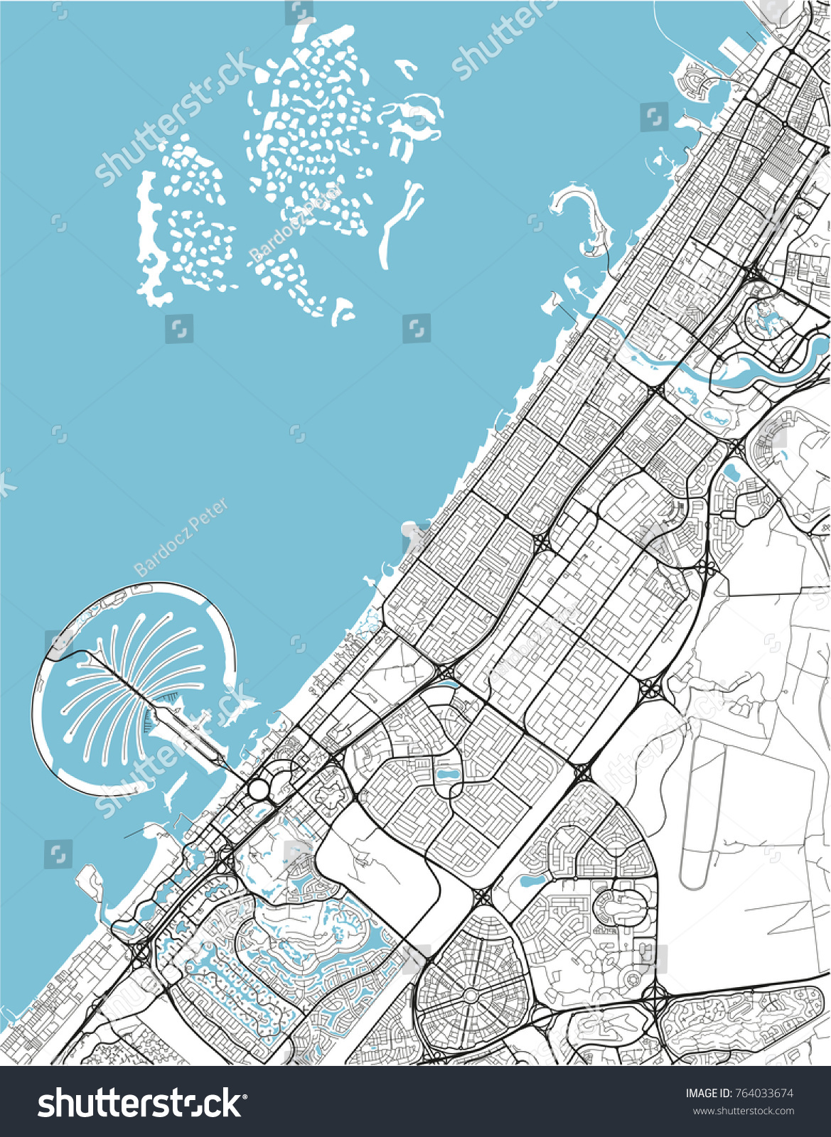 Black White Vector City Map Dubai Stock Vector (Royalty Free) 764033674 ...