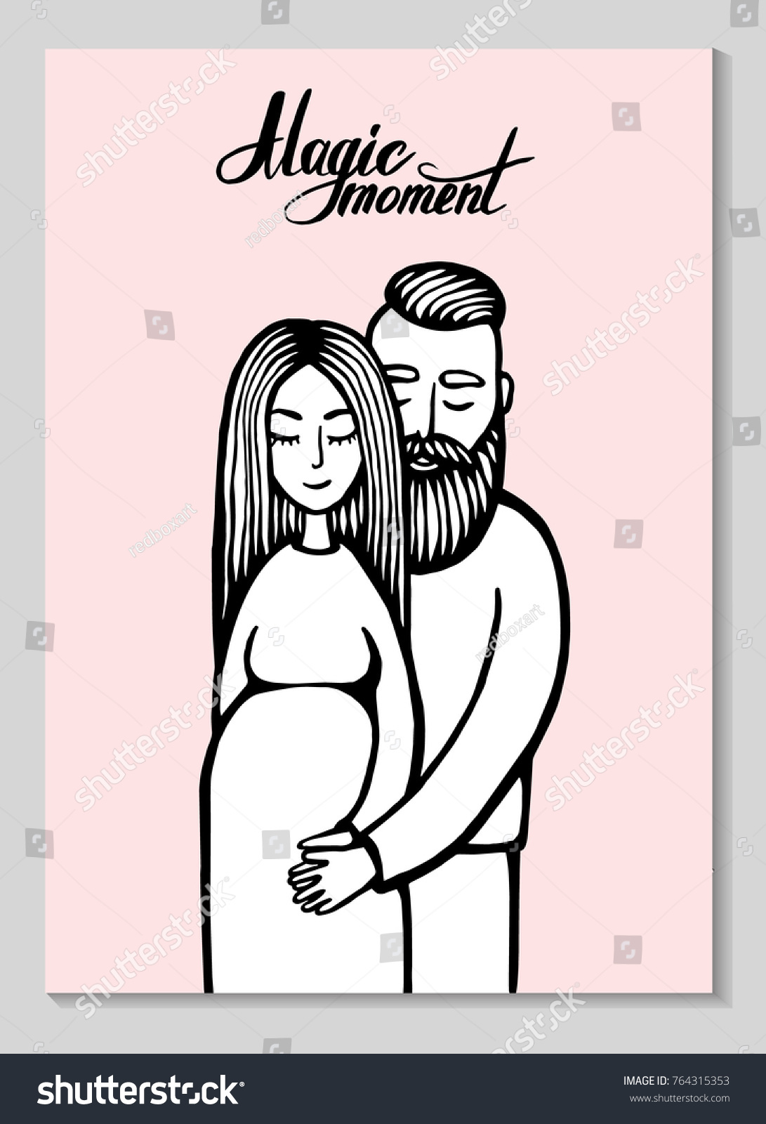 Pregnancy Couple Cards Silhouette Couple Background Stock Vector Royalty Free 764315353 