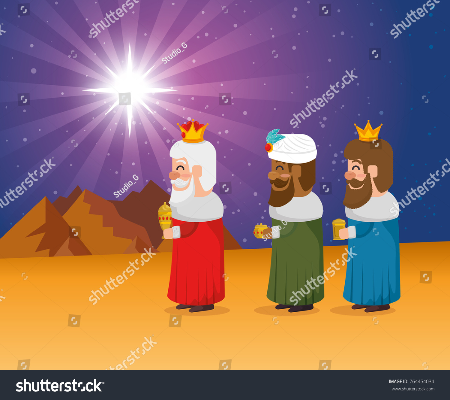 Three Magic Kings Orient Cartoons Stock Vector (Royalty Free) 764454034 ...