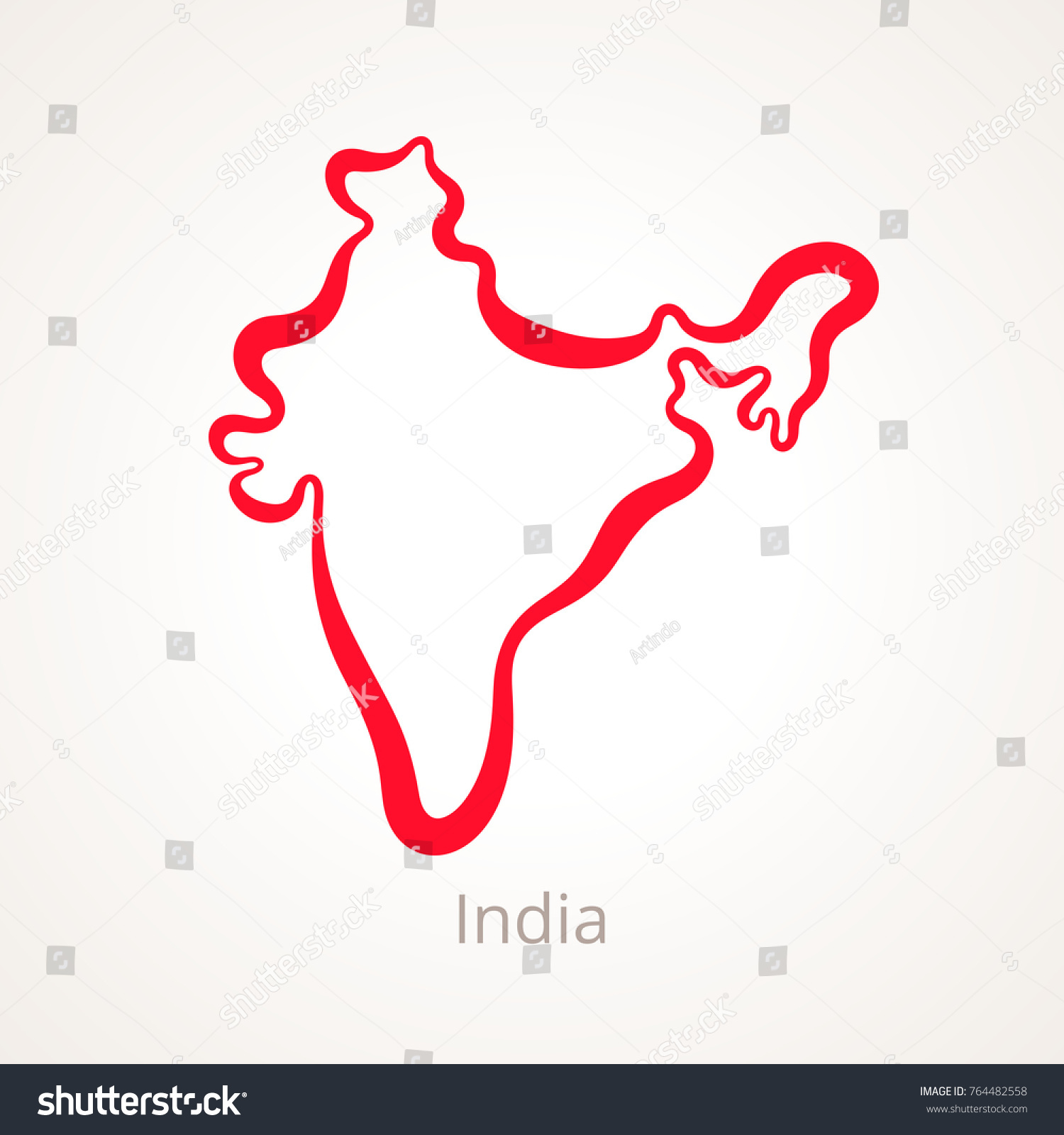 Outline Map India Marked Red Line Stock Vector (Royalty Free) 764482558 ...