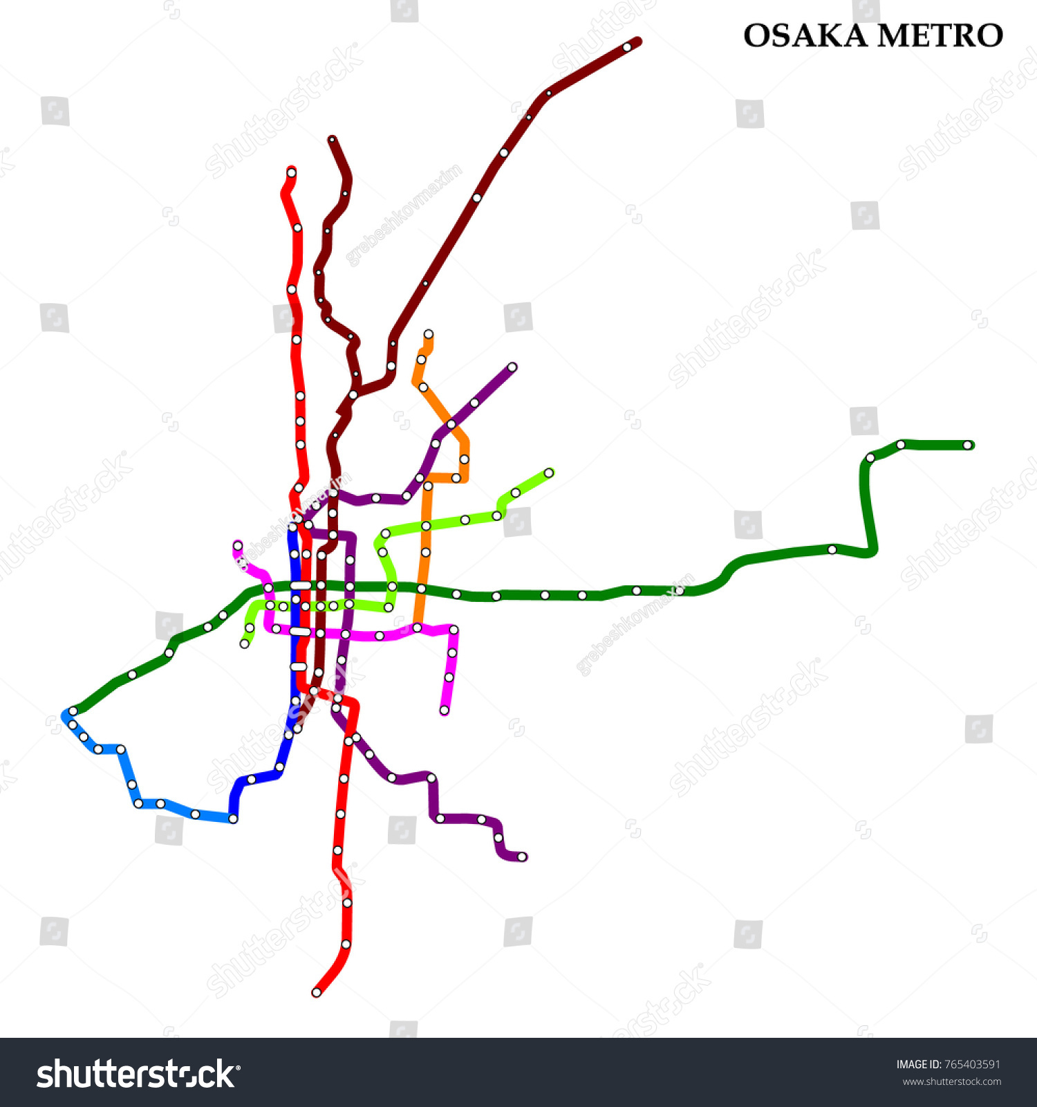 Map Osaka Metro Subway Template City Stock Vector (Royalty Free ...