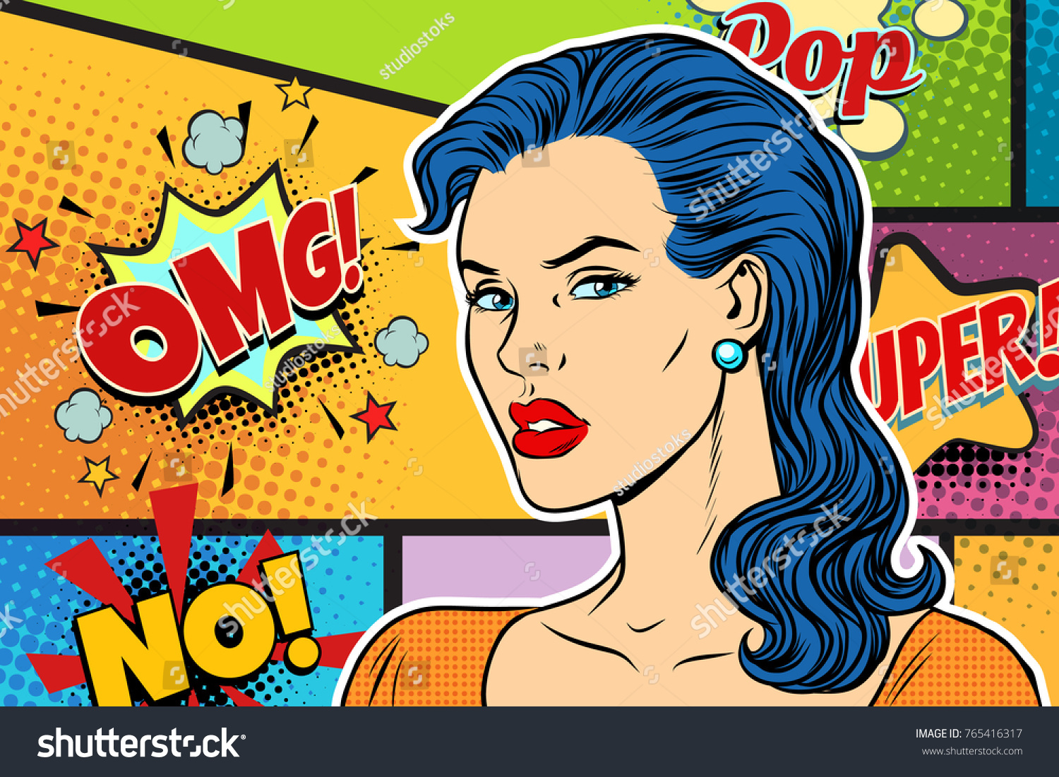 Beautiful Brunette Woman Pop Art Background Stock Vector (royalty Free 