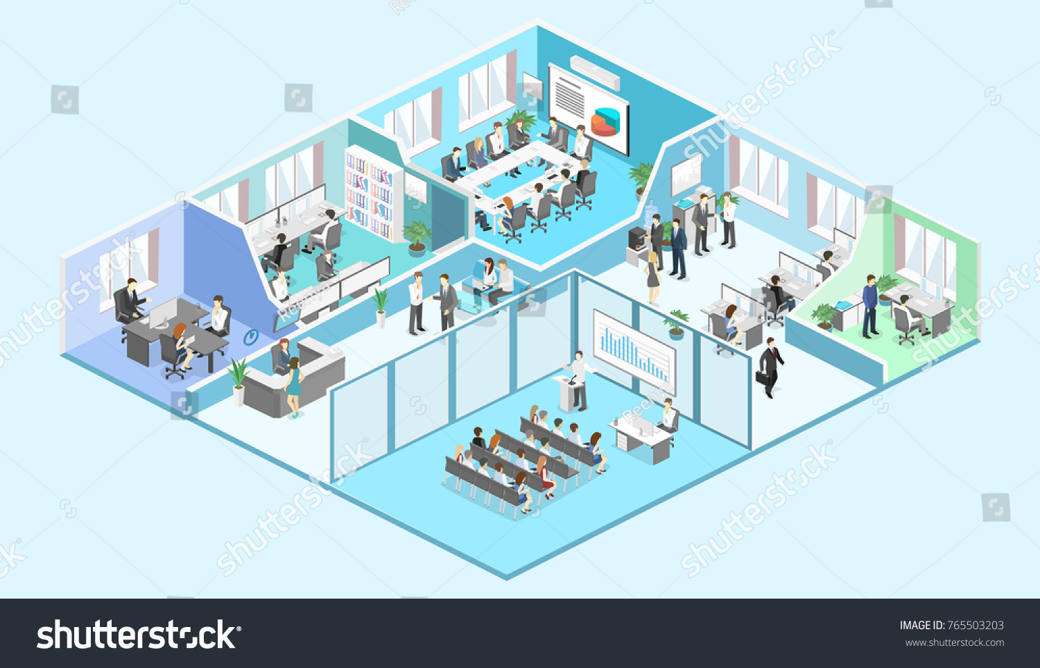 Isometric Flat 3d Abstract Office Floor Stock Vector (Royalty Free ...