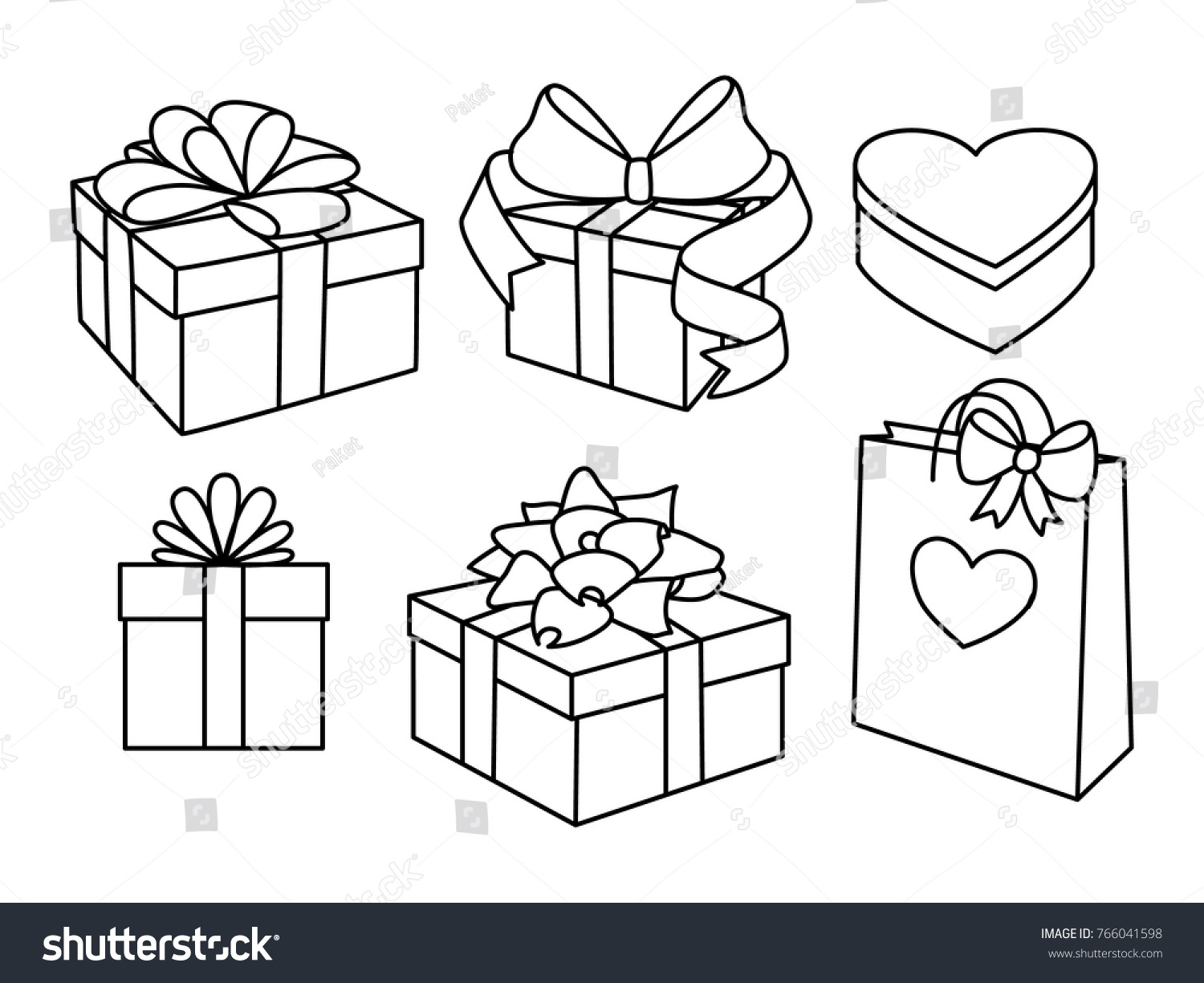 Doodle Set Gift Boxes Bows Heart Stock Vector (Royalty Free) 766041598 ...