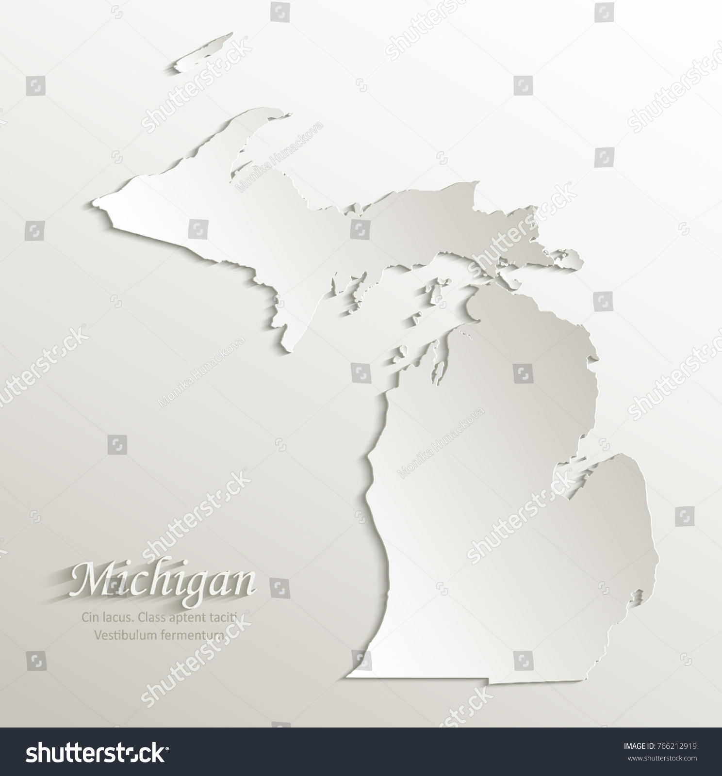 Michigan Map Card Paper 3d Natural Stock Vector Royalty Free   Stock Vector Michigan Map Card Paper D Natural Vector 766212919 