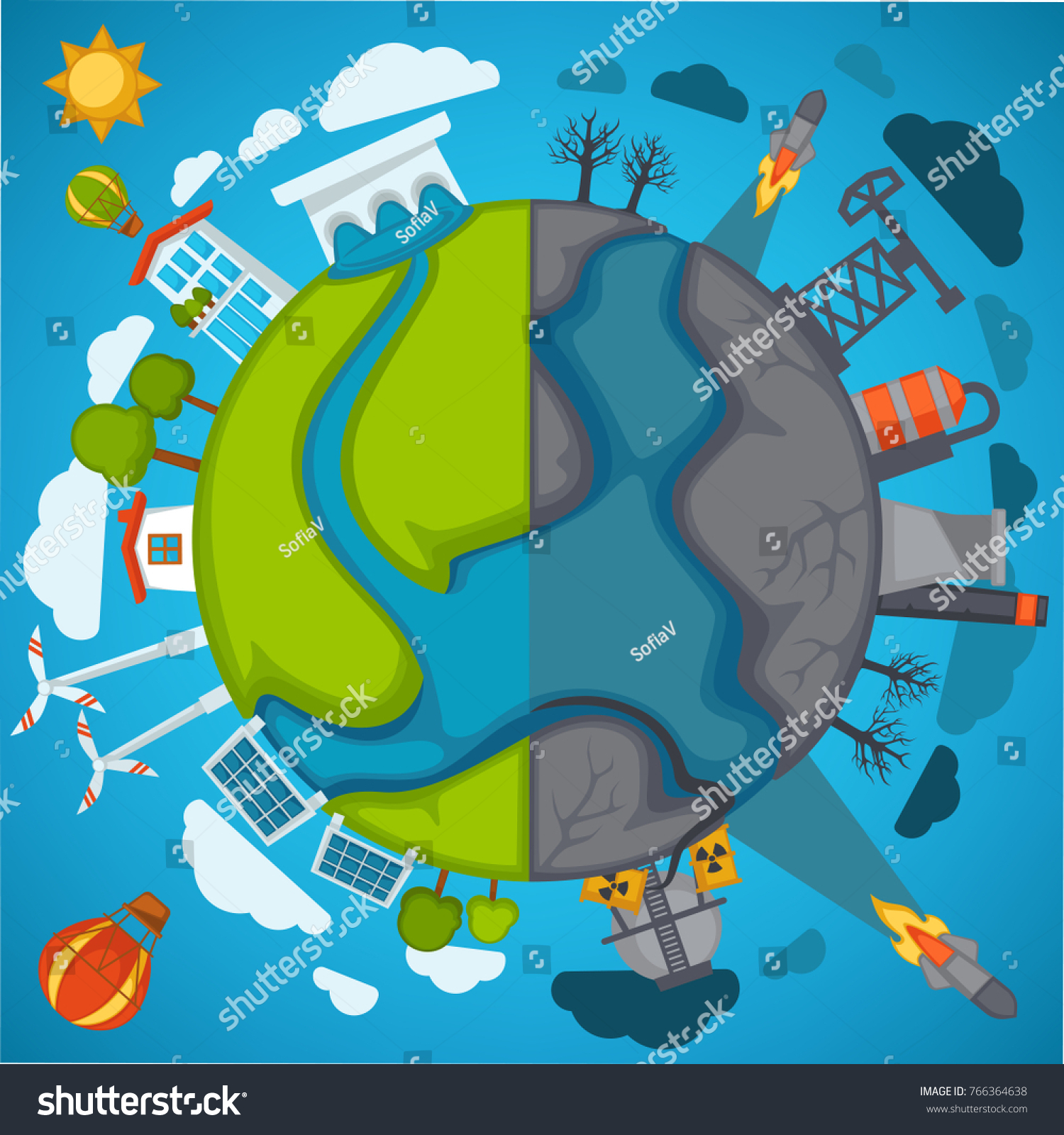 Green Eco Planet Environment Pollution Vector Stock Vector (Royalty ...