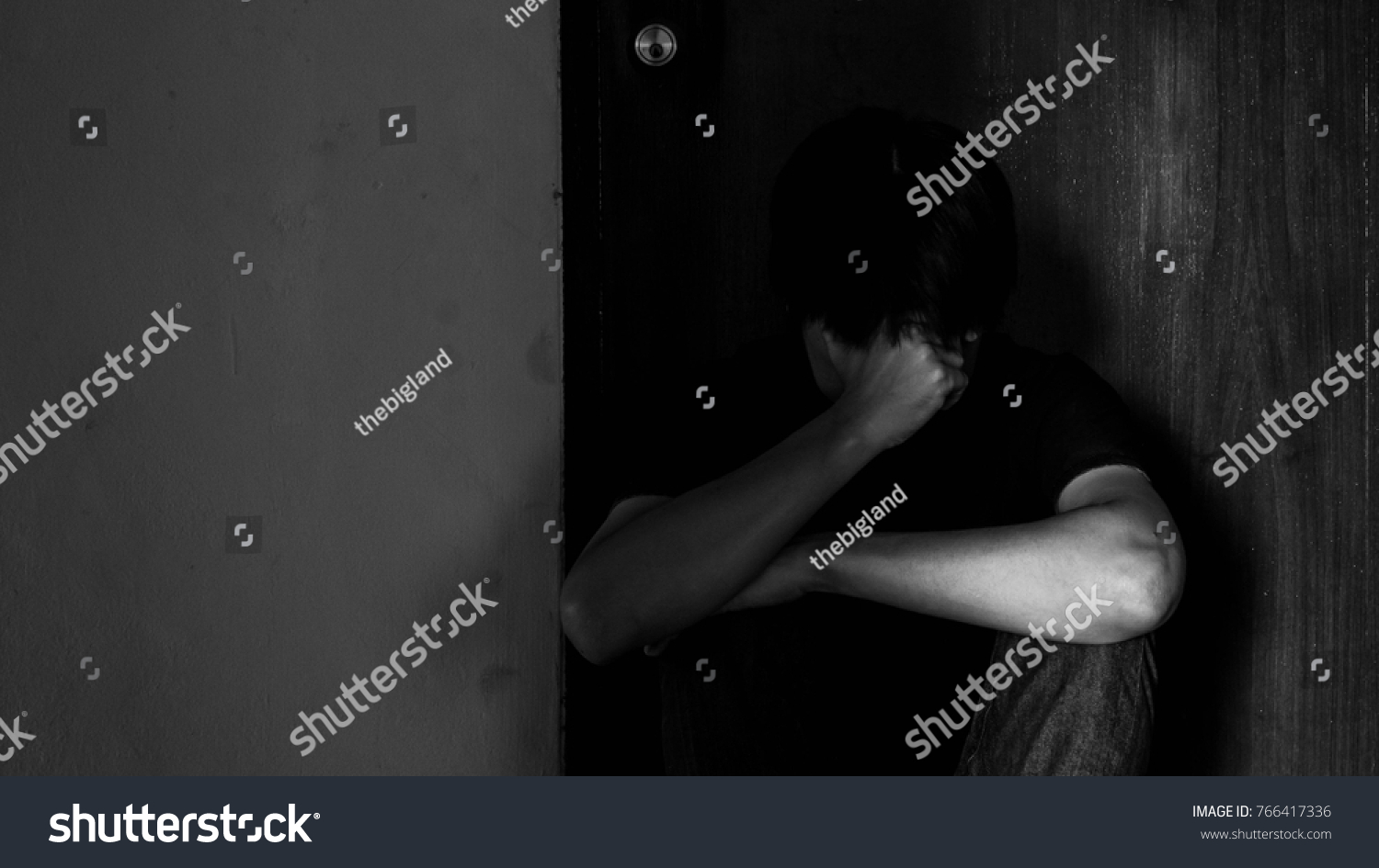 Sad Young Man Sitting Dark Leaning Stock Photo 766417336 | Shutterstock