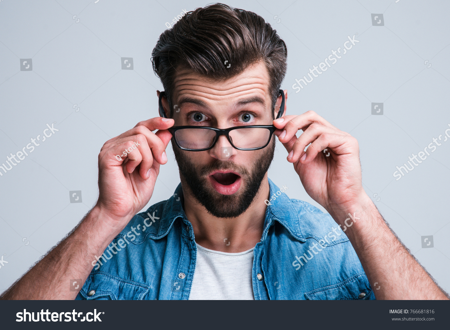 Omg Portrait Handsome Young Man Adjusting Stock Photo 766681816 ...