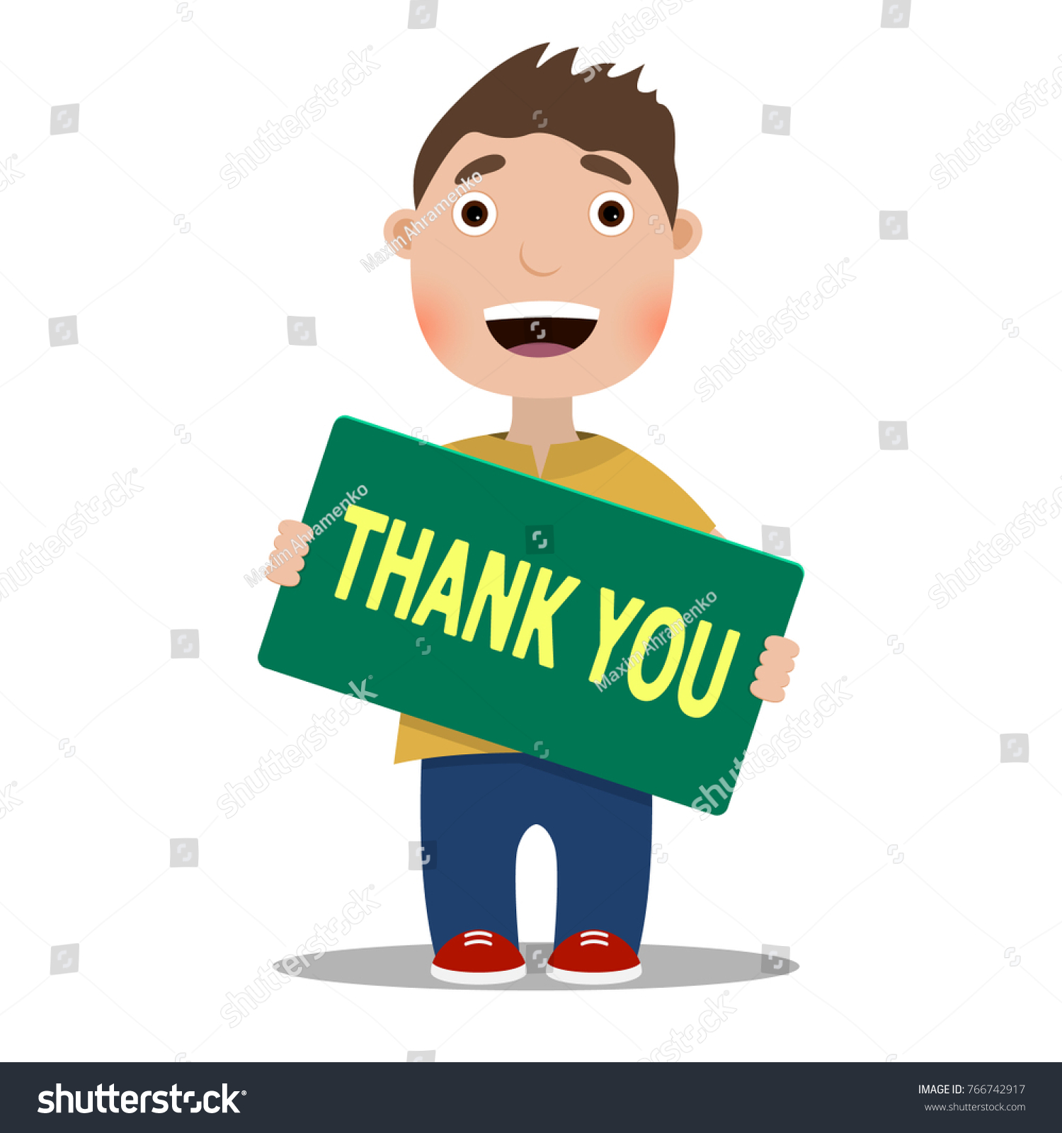 Cheerful Cartoon Boy Holding Thank You Stock Vector (Royalty Free ...