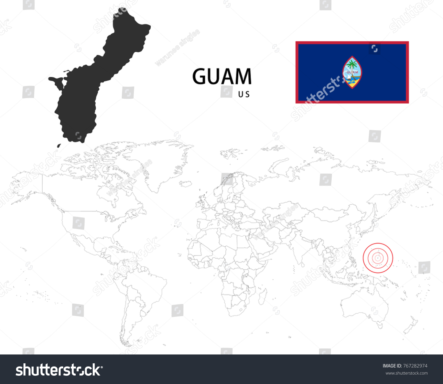 Guam Us Map On World Map 767282974 Shutterstock Stock Vector Guam U S Map On A World Map With Flag On White Background 767282974
