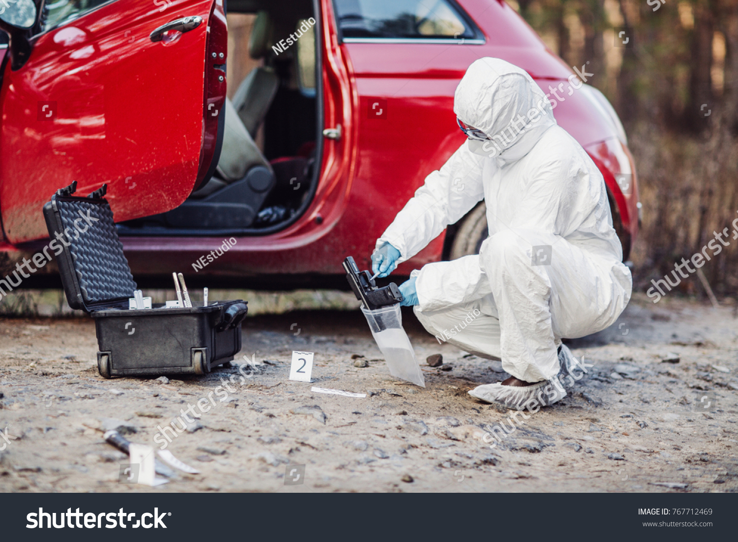 Criminological Expert Collecting Evidence Crime Scene Stock Photo ...