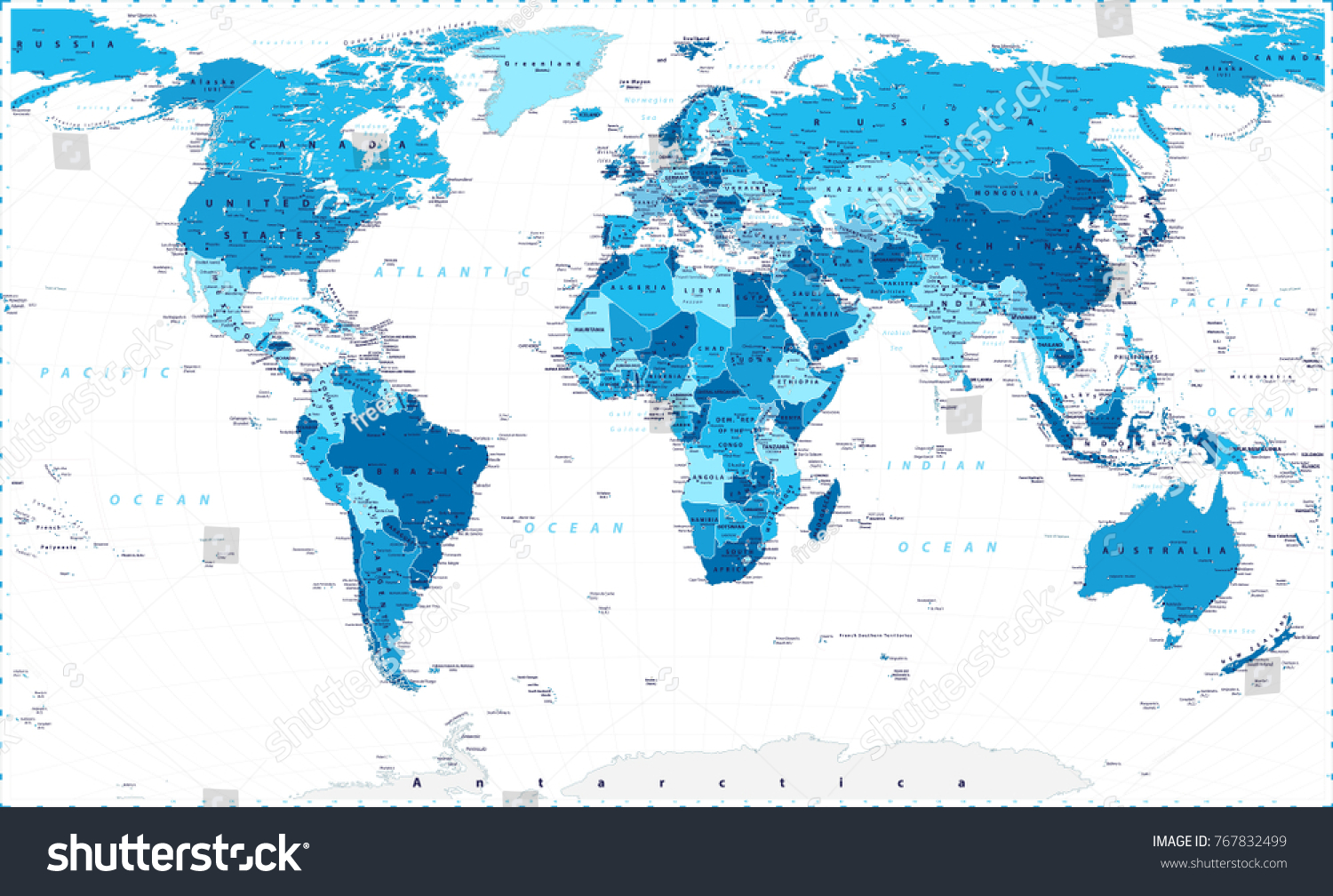 Blue World Map Large Detailed World Stock Vector (Royalty Free ...