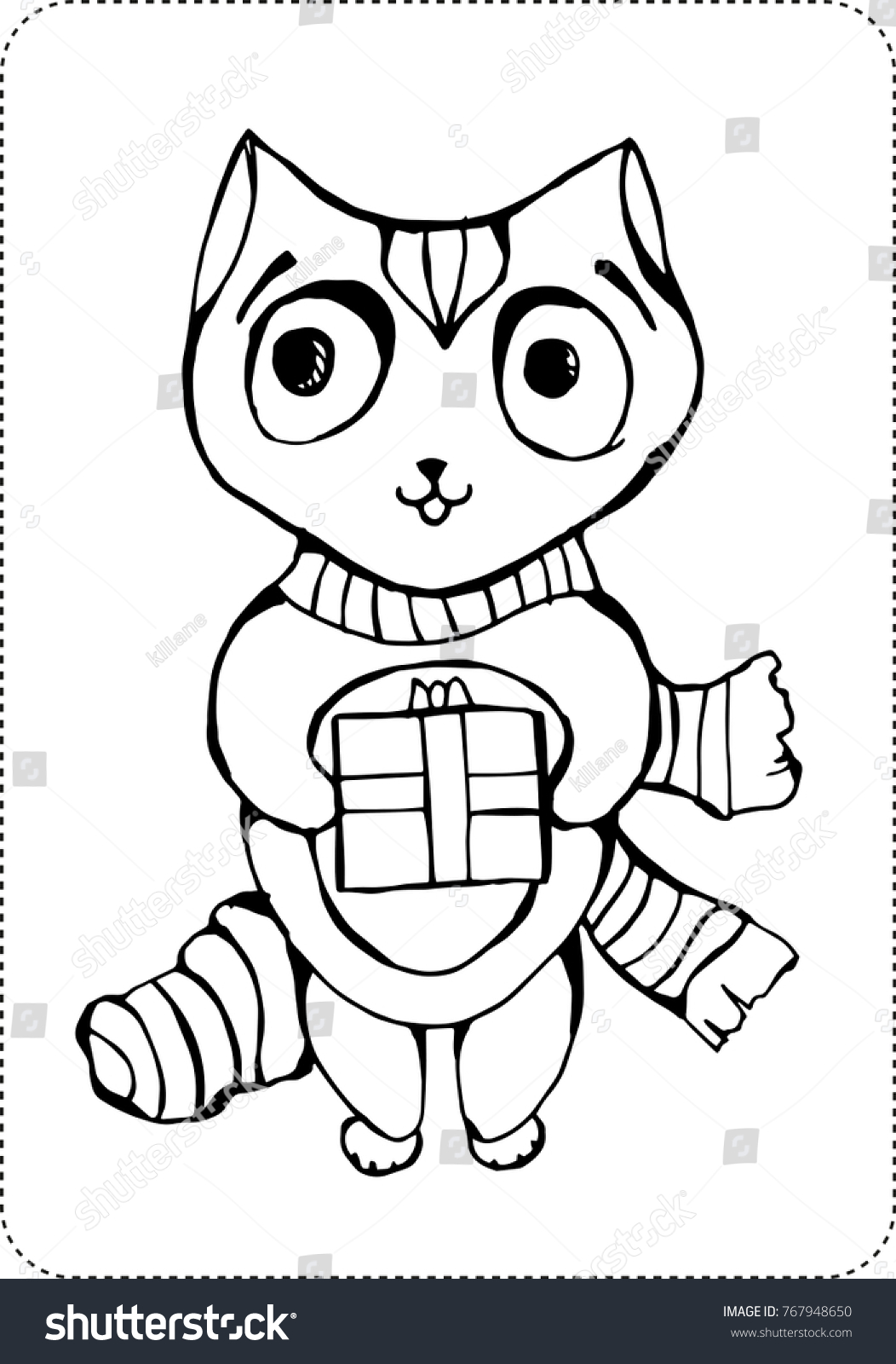 Cat Sleeping On Christmas Gift Coloring Page Kitty Co - vrogue.co