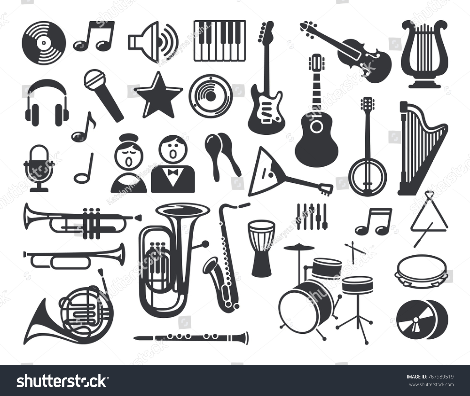 Flat Icons Musical Instruments Symbols Stock Vector (Royalty Free ...