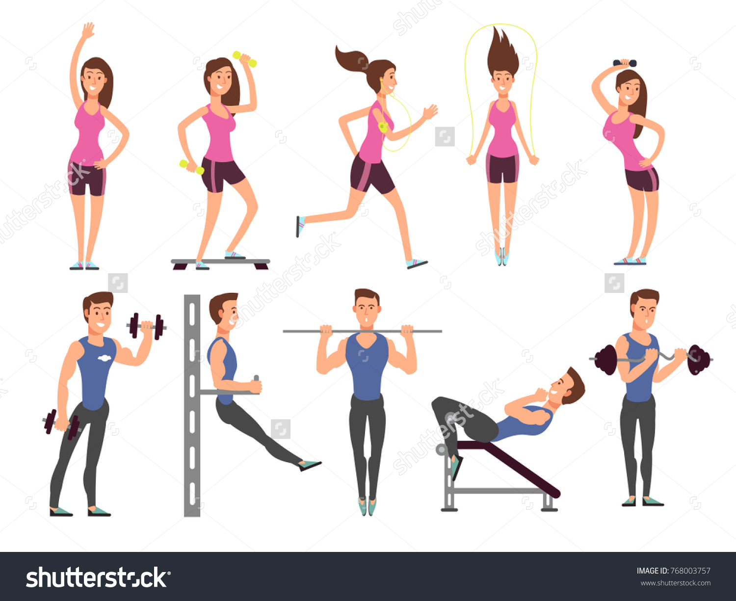 Fitness People Vector Cartoon Characters Set Stock Vector (Royalty Free ...