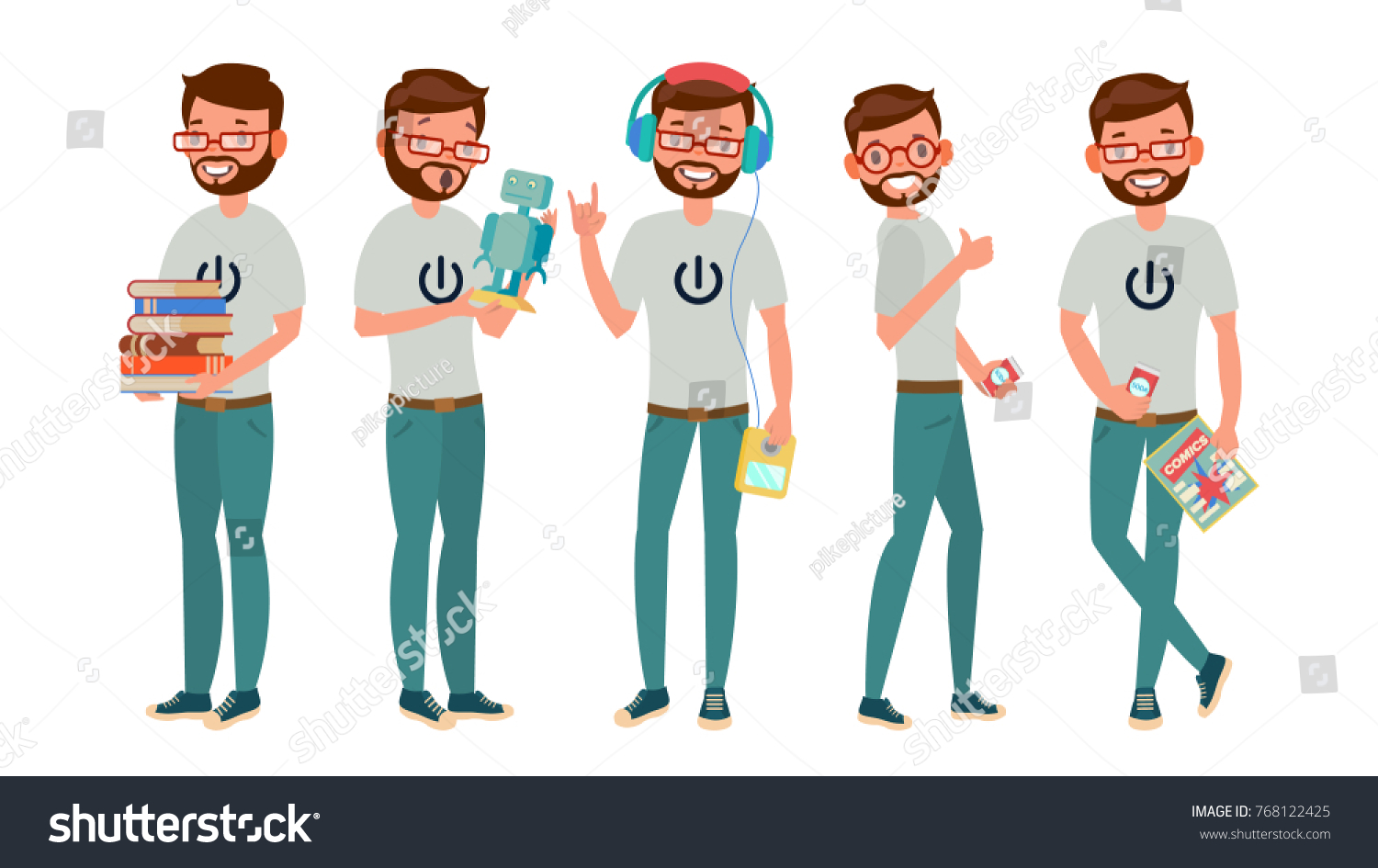 Geek Vector Man Isolated Flat Cartoon Stock Vector (Royalty Free ...