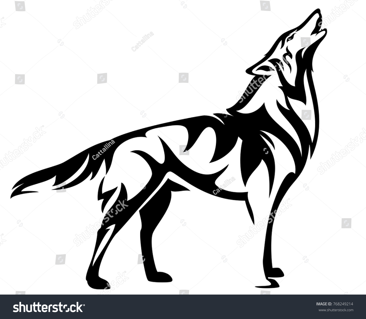 Standing Howling Wolf Black White Vector Stock Vector (Royalty Free ...