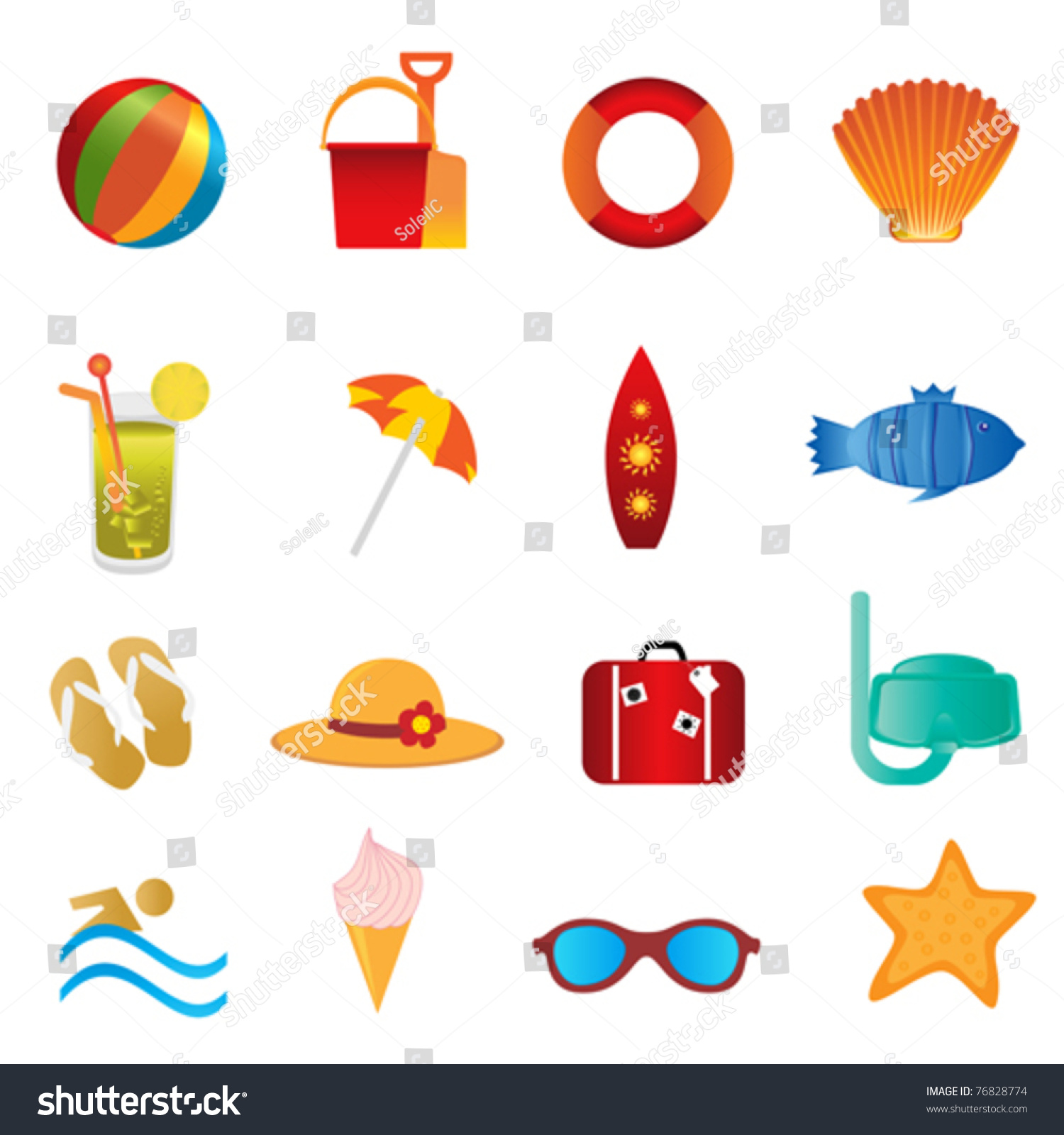 Summer Beach Icons On White Background Stock Vector (Royalty Free ...