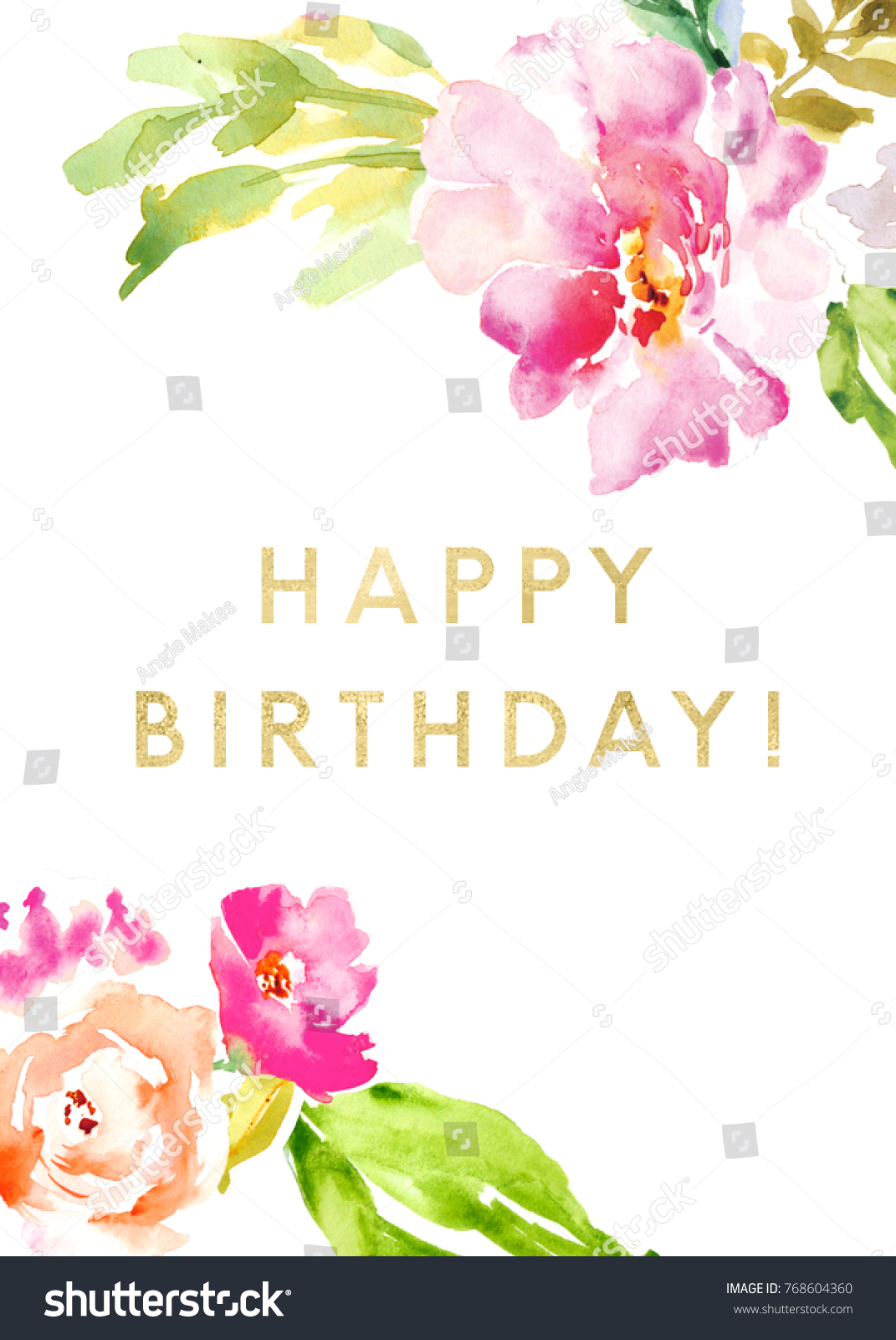 Cute Printable Happy Birthday Card Flowers Stock Illustration 768604360 ...