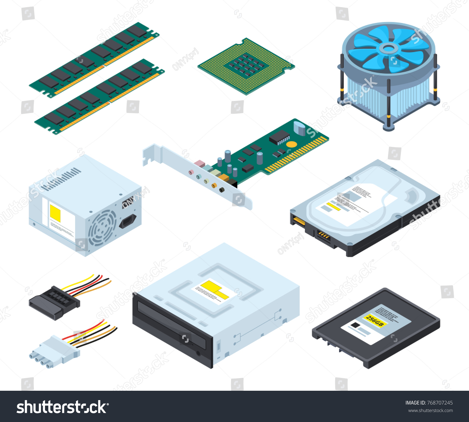 Different Hardware Parts Components Personal Computer Stock Vector ...