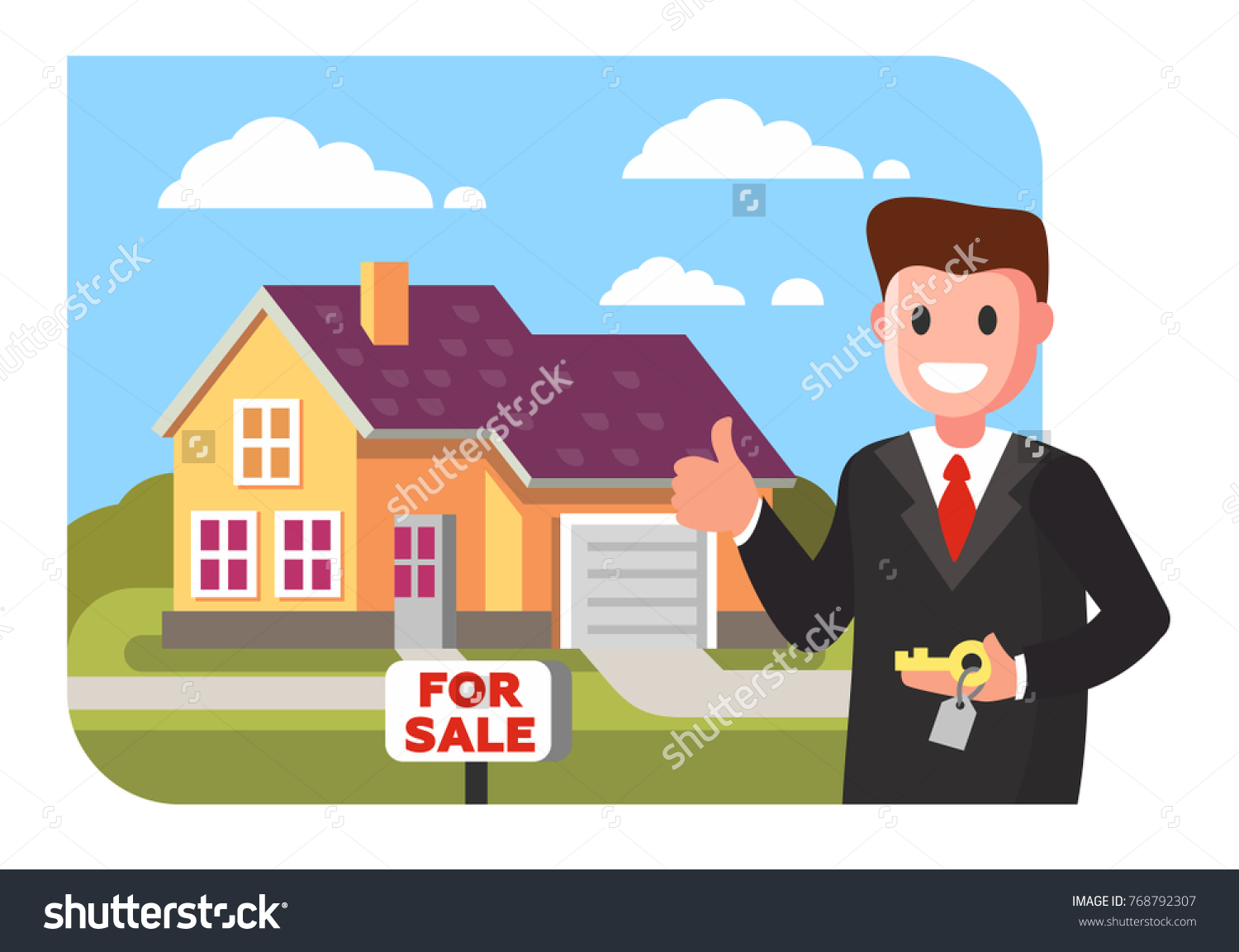 Realtor Shows House Sale Vector Flat Stock Vector (Royalty Free ...