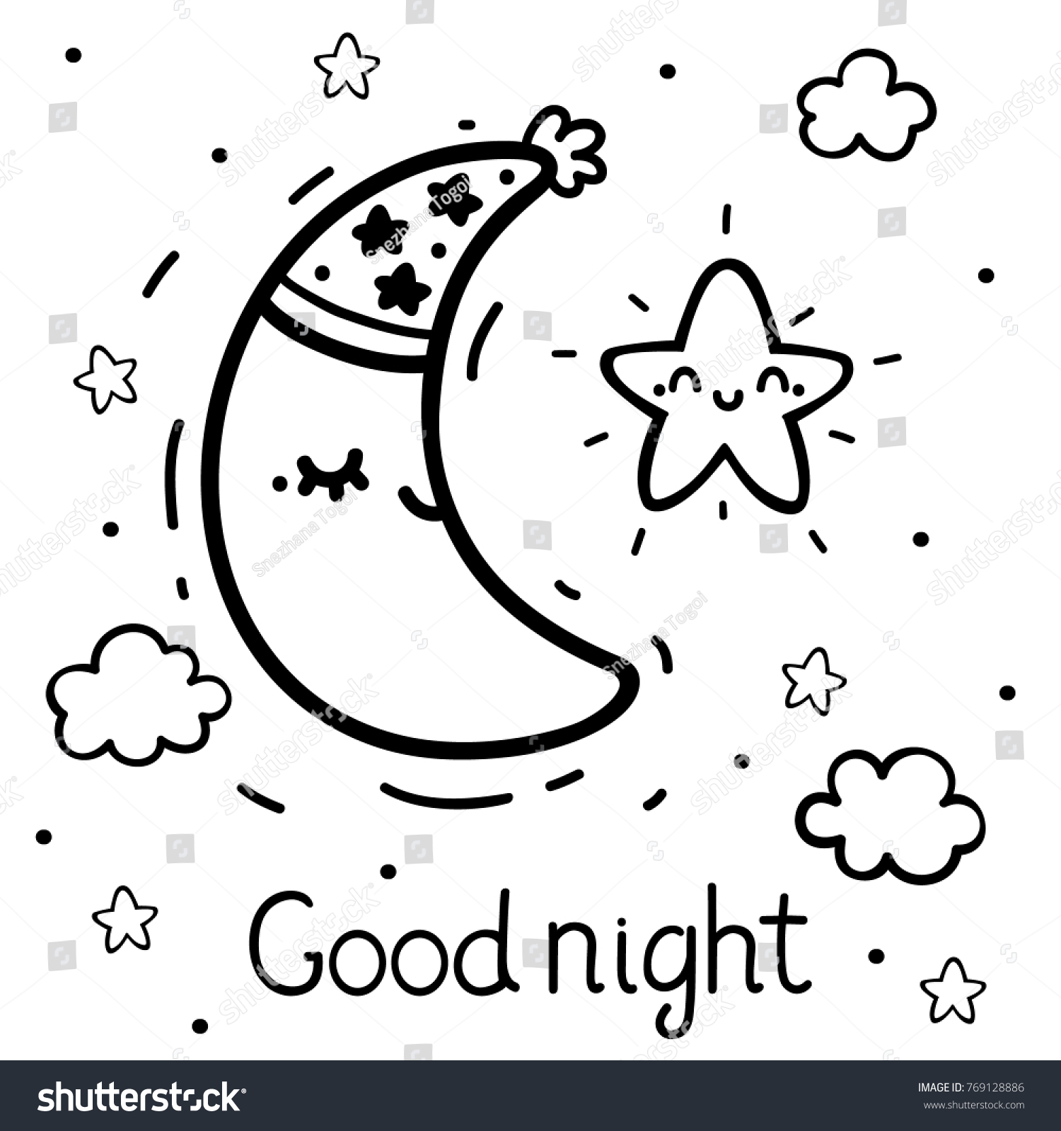 Coloring Cute Star Waning Crescent Moon Stock Vector (Royalty Free ...