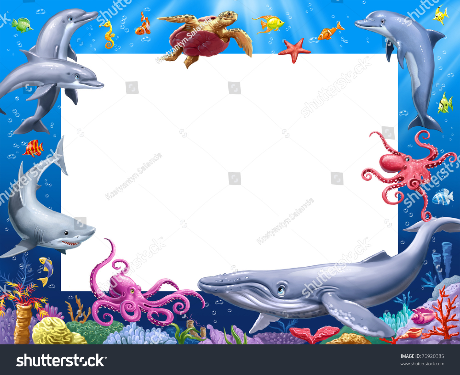 Cartoon Frame Underwater Animals Stock Illustration 76920385 | Shutterstock