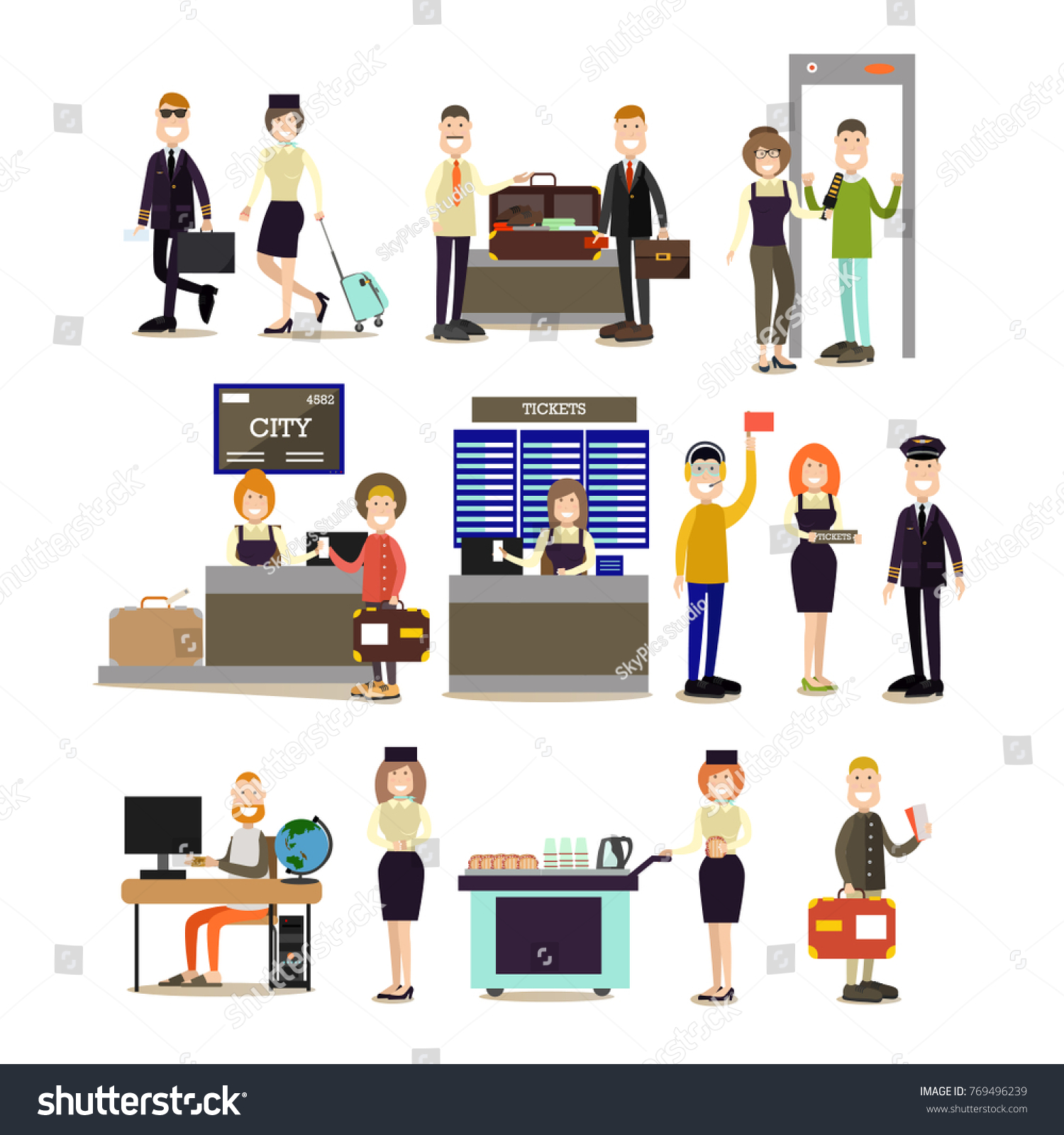 Airport People Vector Icon Set Pilot Stock Vector (Royalty Free ...