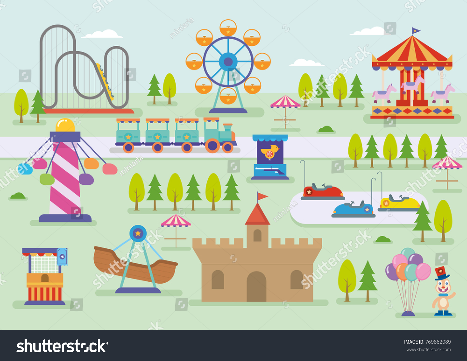 Amusement Park Vector Landscape Stock Vector (Royalty Free) 769862089 ...