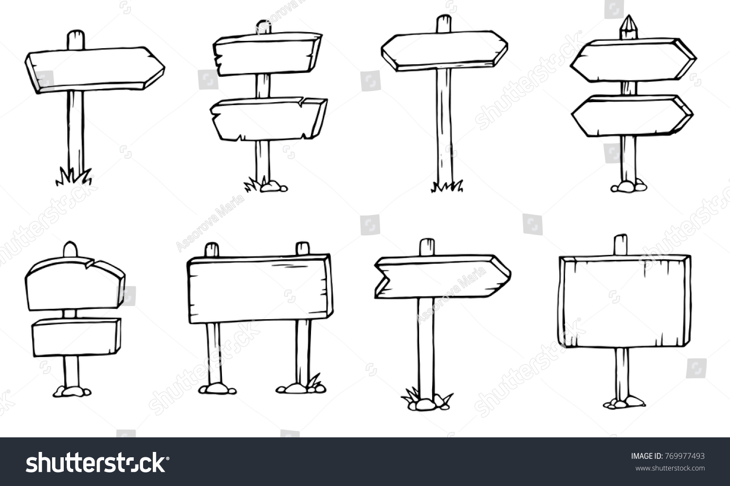 Doodle Wood Signs Hand Drawn Wooden Stock Vector (Royalty Free ...