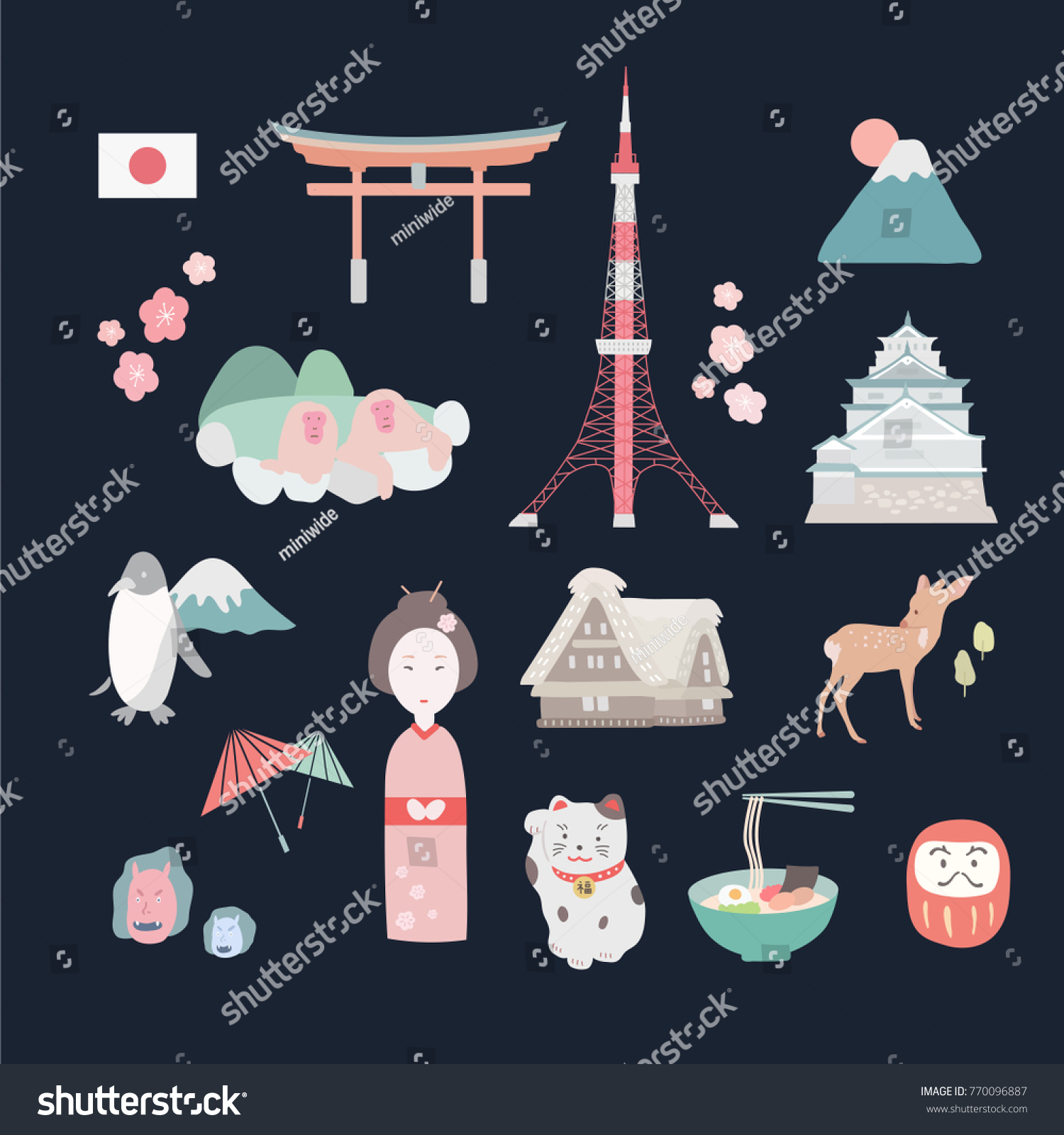 Japan Traditional Icon Object Vector Illustration Stock Vector (Royalty ...