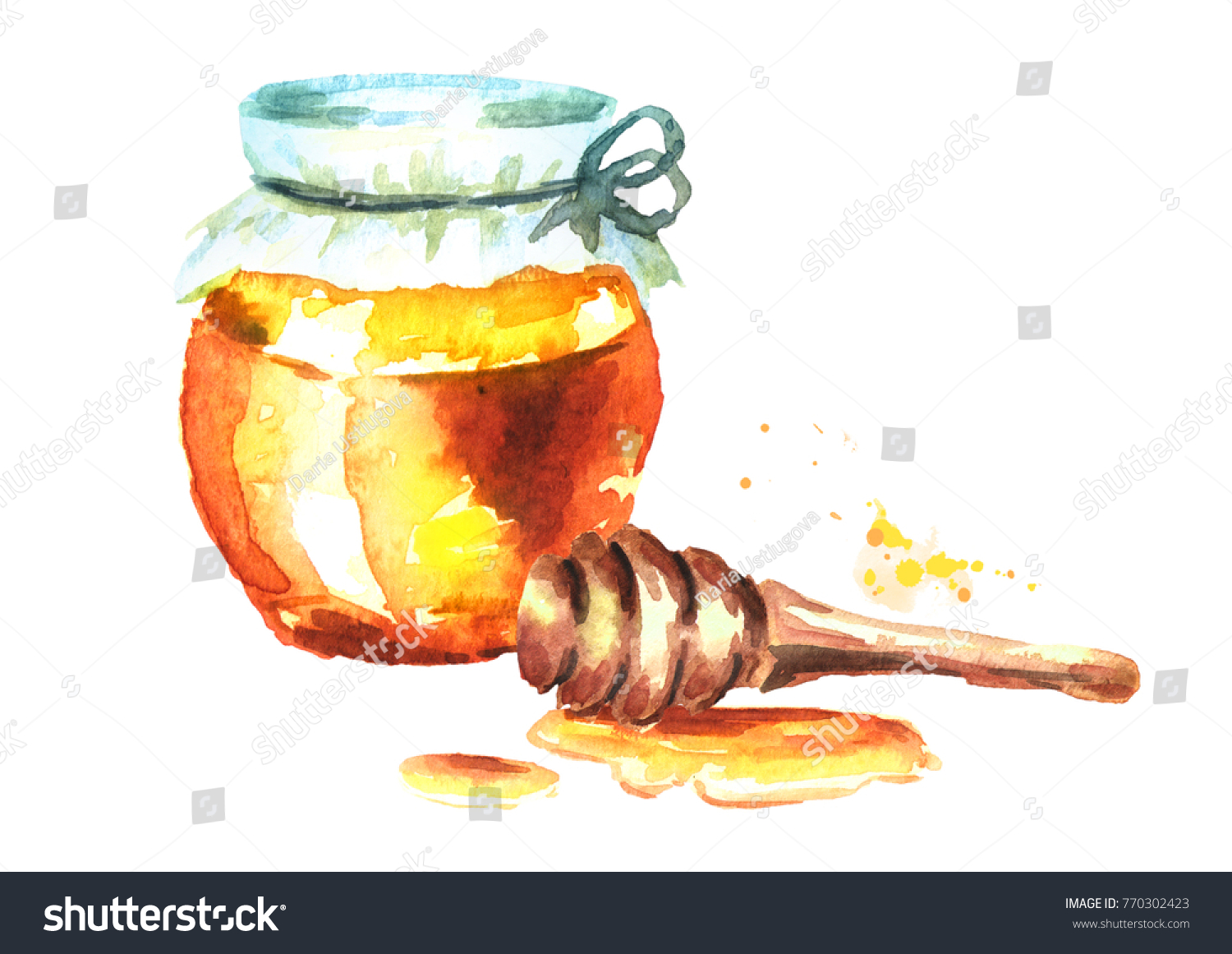 Баночка с медом акварель