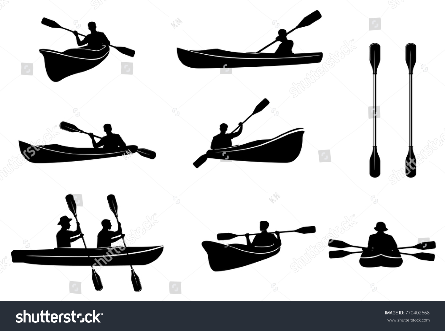 Kayaking Silhouettes Canoe Trails Rafting Club Stock Illustration ...