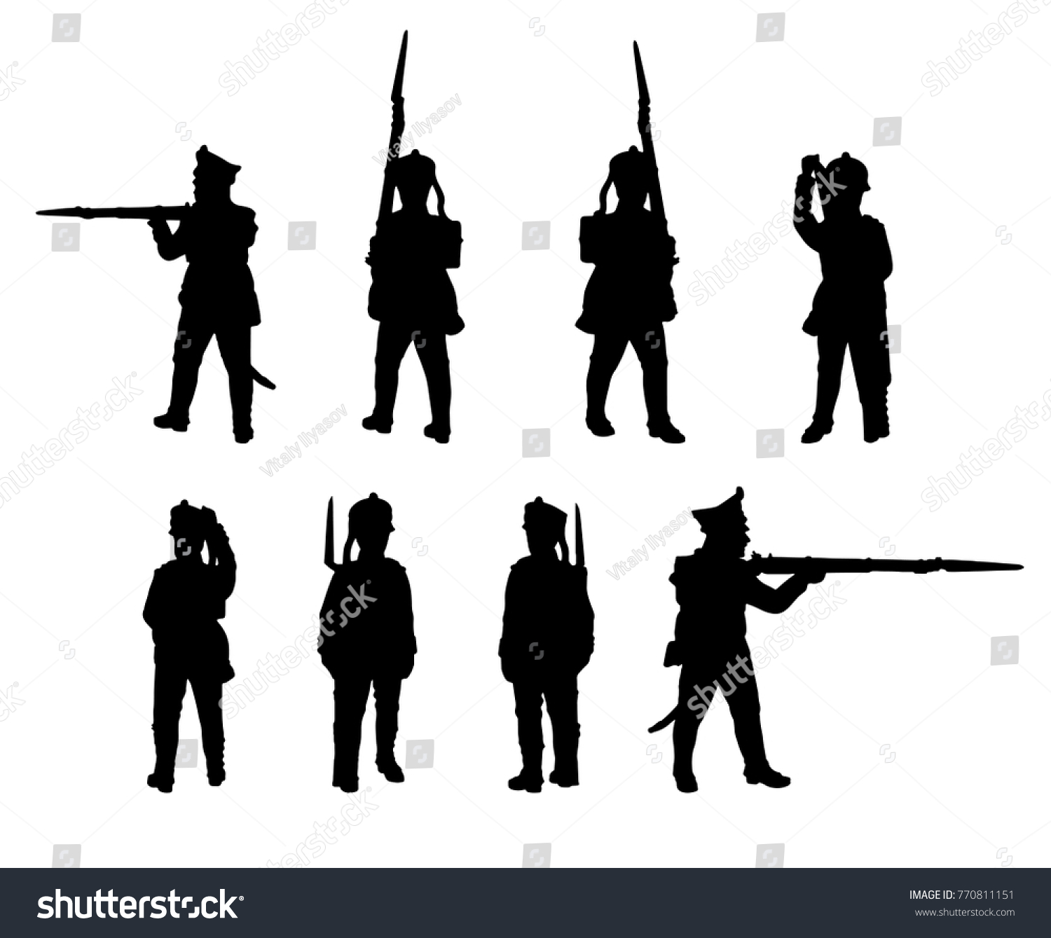 Russian Line Infantry Soldiers Silhouettes Set Stock Vector (Royalty ...