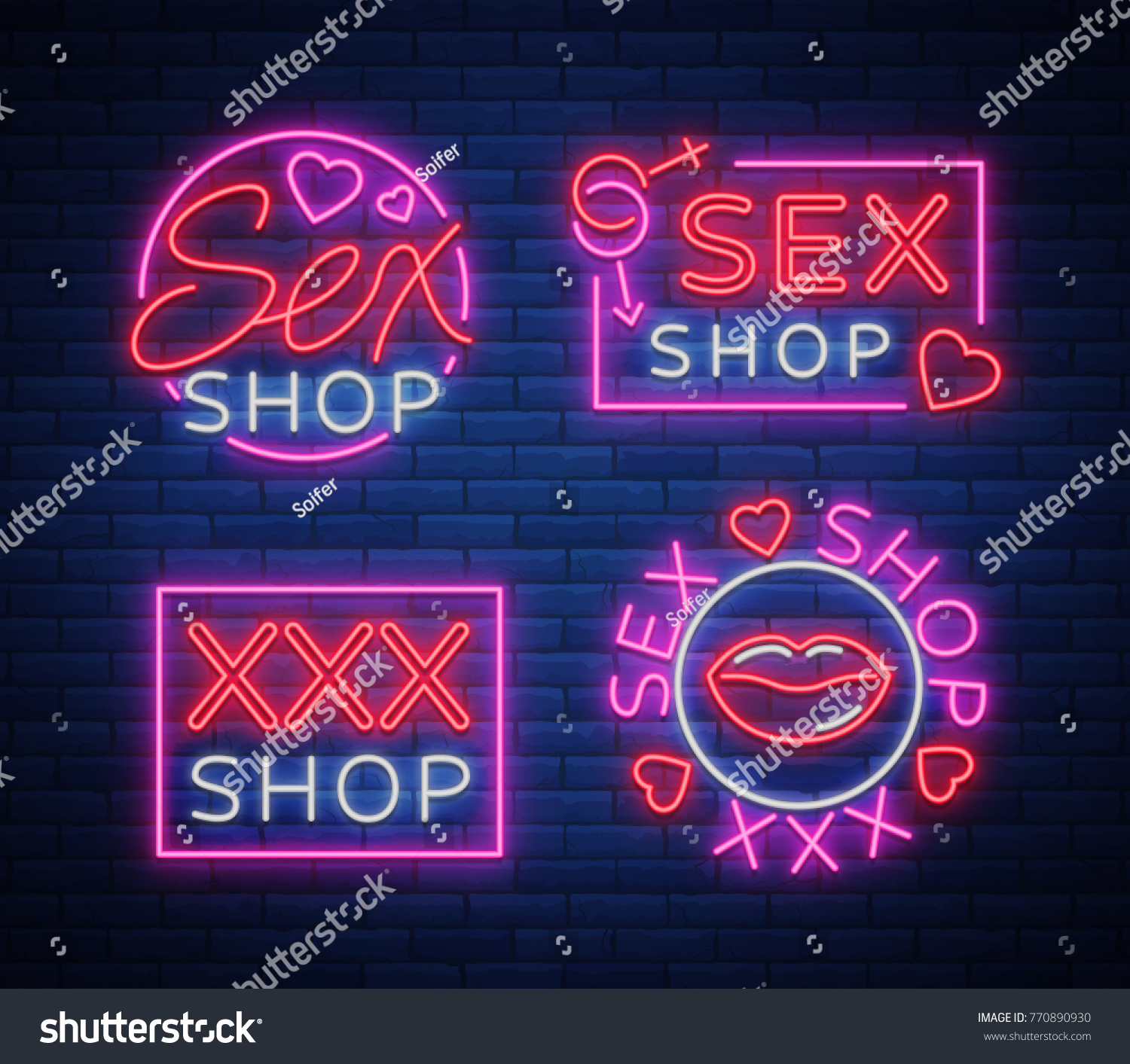 Collection Logo Sex Shop Night Sign Stock Vector Royalty Free 770890930 Shutterstock 3516