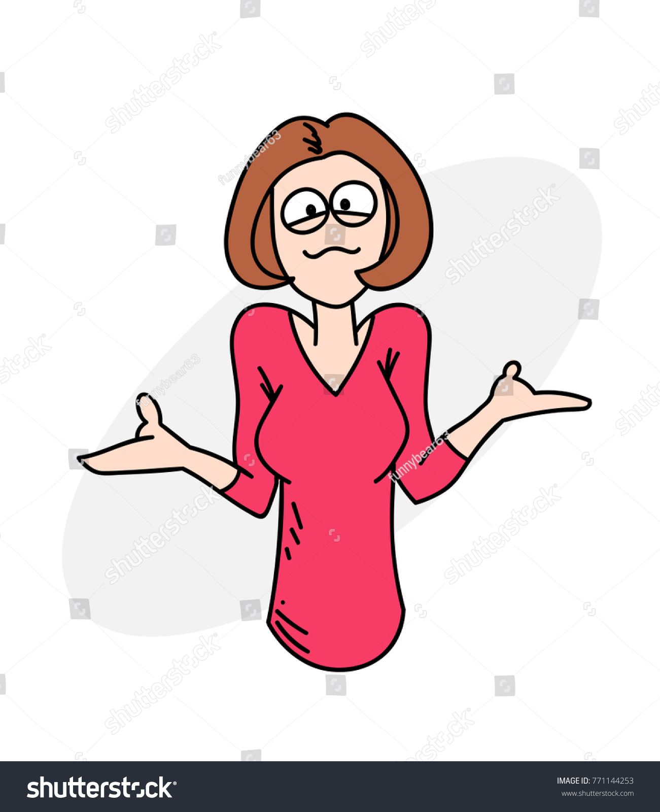 Woman Shrugging Shoulders Cartoon Hand Drawn Stock Illustration ...