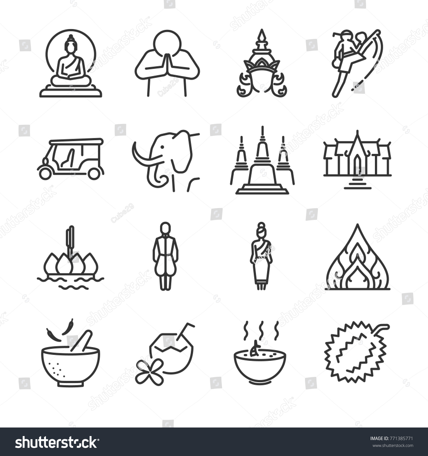 Thailand Icon Set Included Icons Thai Stock Vector (Royalty Free ...