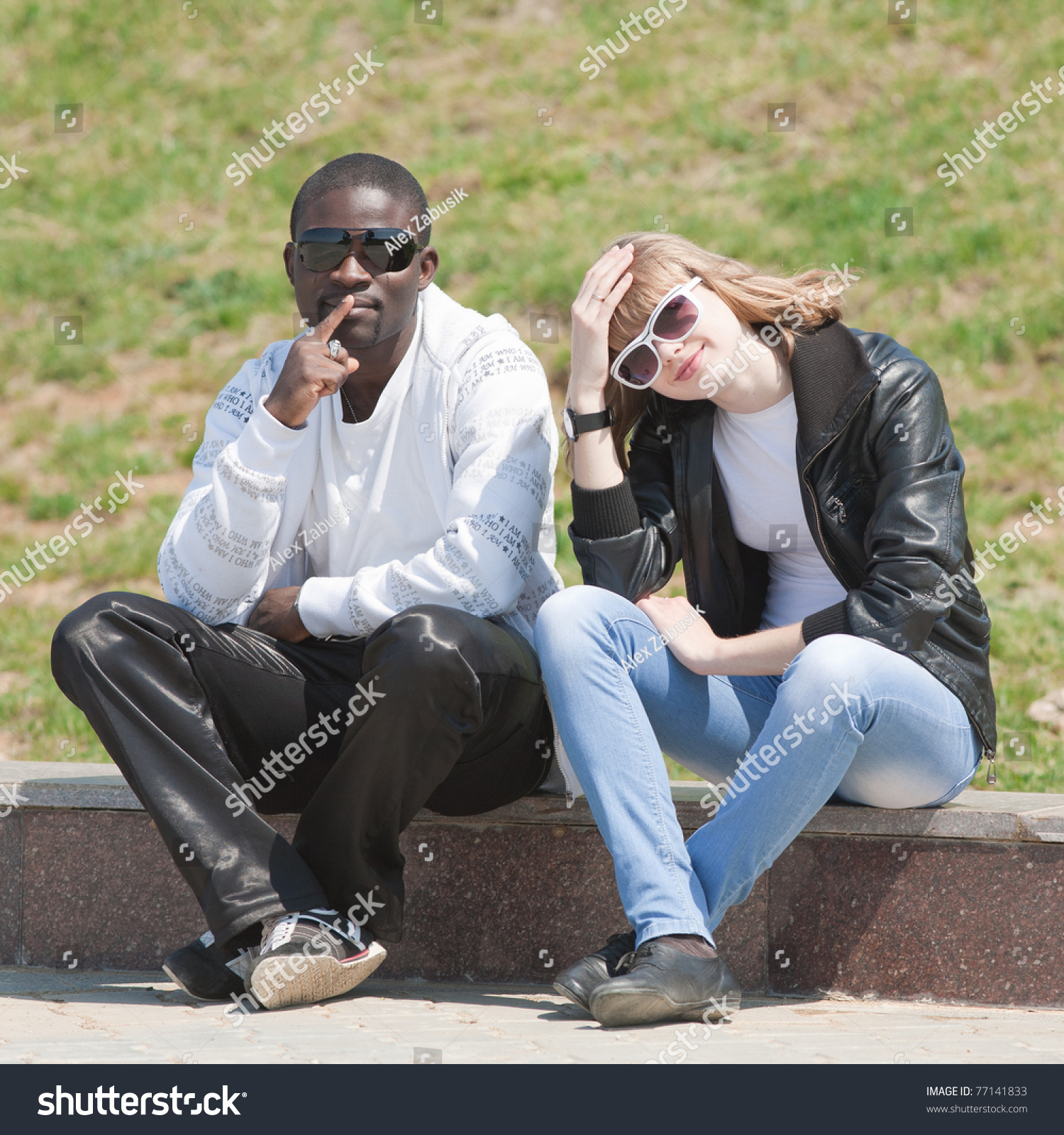 White Girl Black Guy Outdoors Young