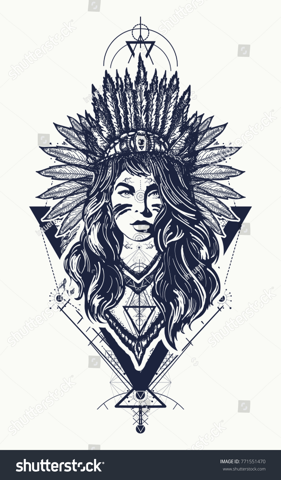 Tribal Indian Woman Tattoo Tshirt Design Stock Vector (Royalty Free ...