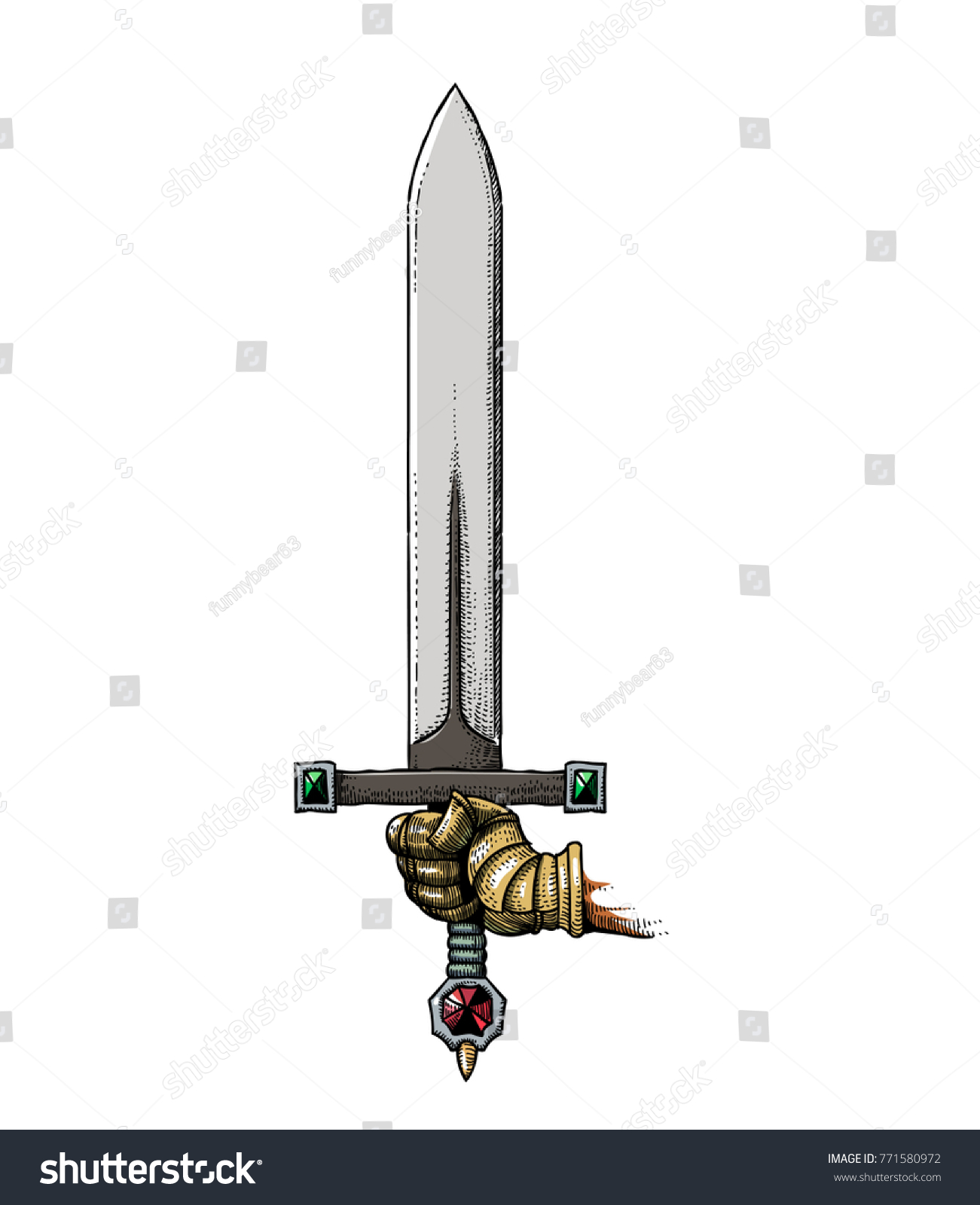 Hand Holding Sword Hand Drawn Image Stock Illustration 771580972
