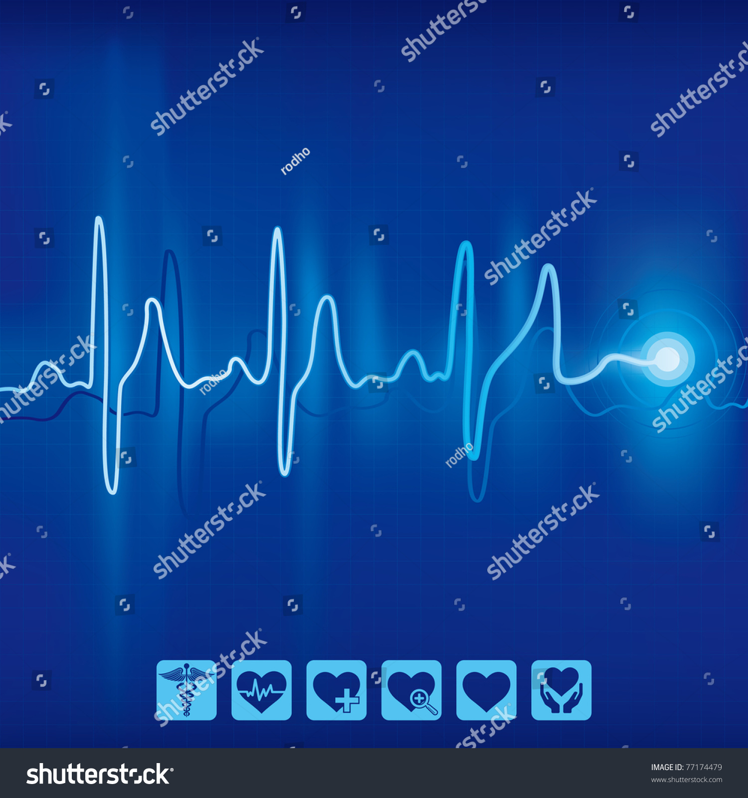 Heartbeat Ekg Pulse Tracing On Blue Stock Vector (Royalty Free ...