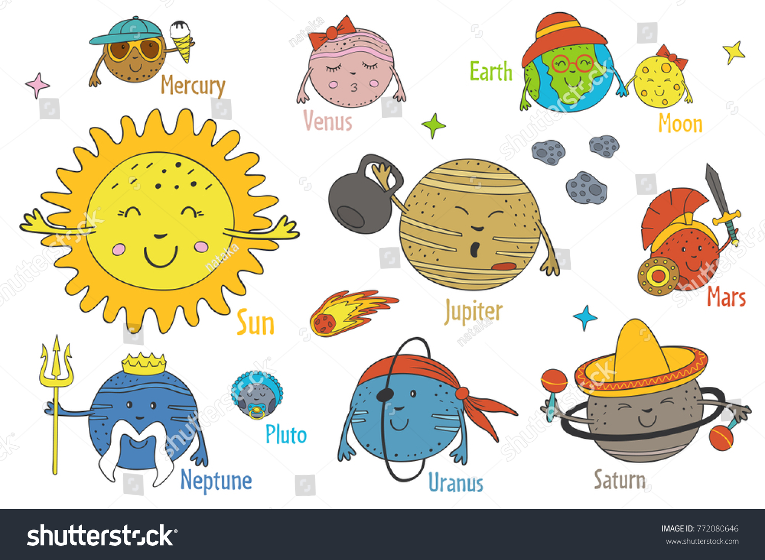 Set Isolated Cartoon Funny Planets Solar Stock Vector (Royalty Free ...