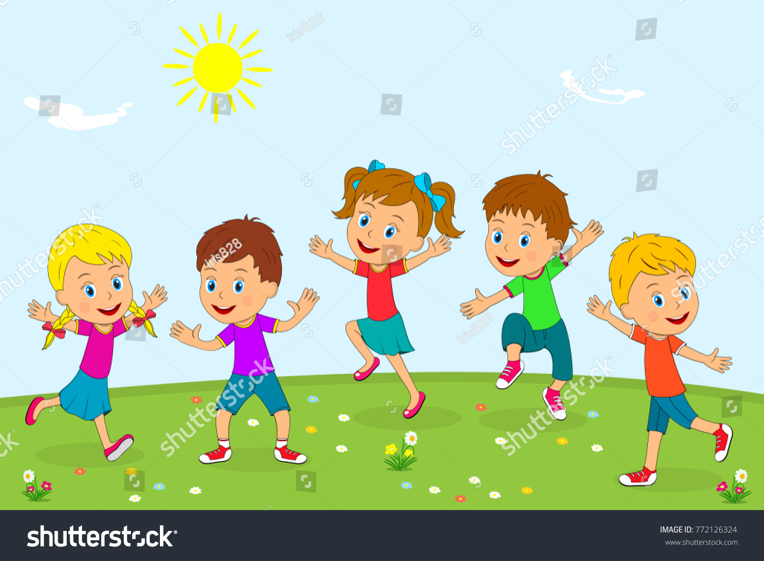 Kidsboys Girls Jumping On Summer Background Stock Vector (Royalty Free ...