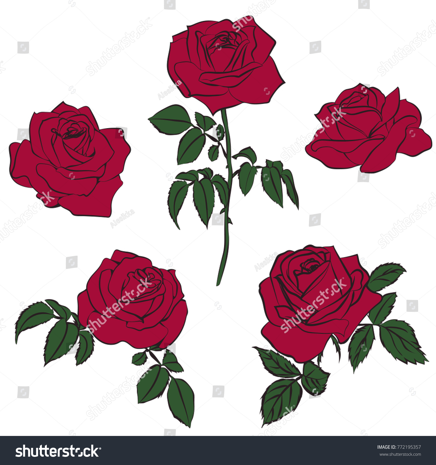 Silhouettes Roses Isolated On White Background Stock Vector (Royalty ...