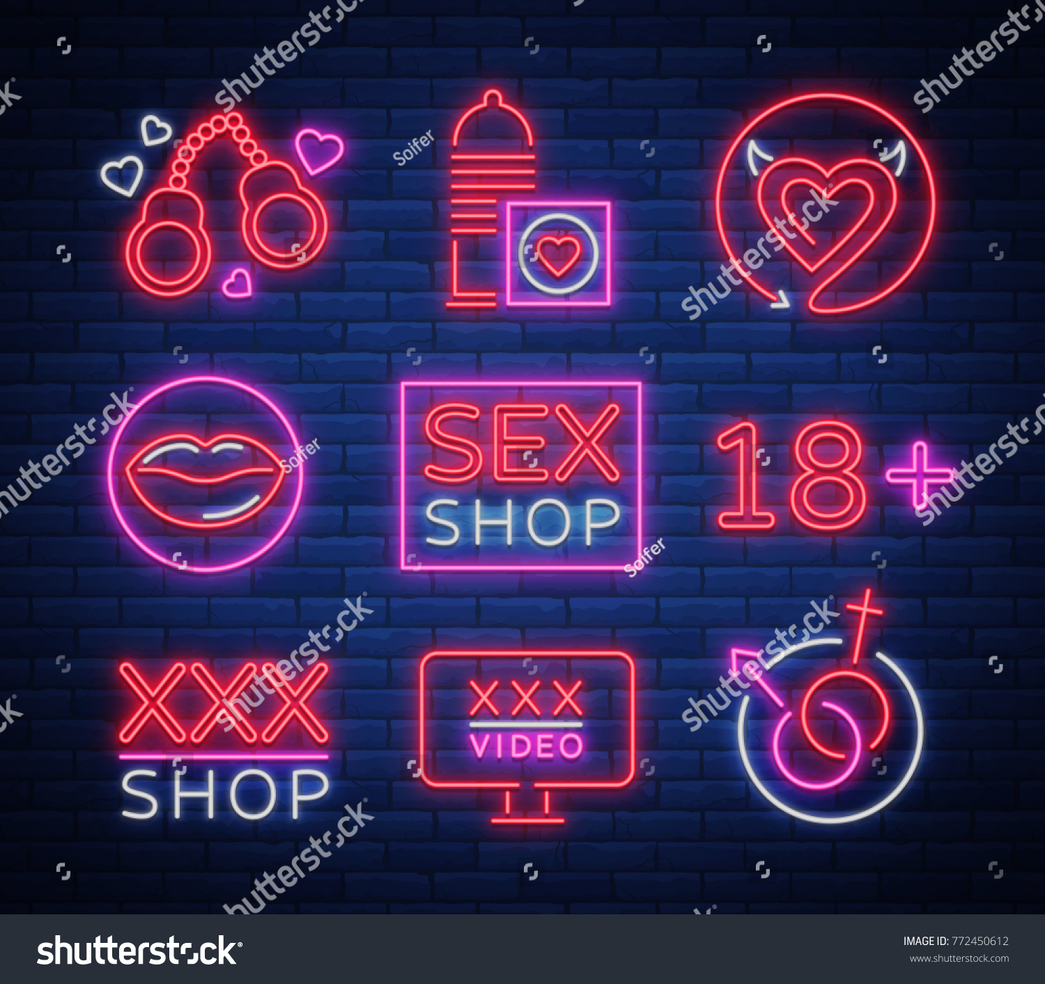 Sex Shop Set Logos Signs Symbols Stock Vector Royalty Free 772450612