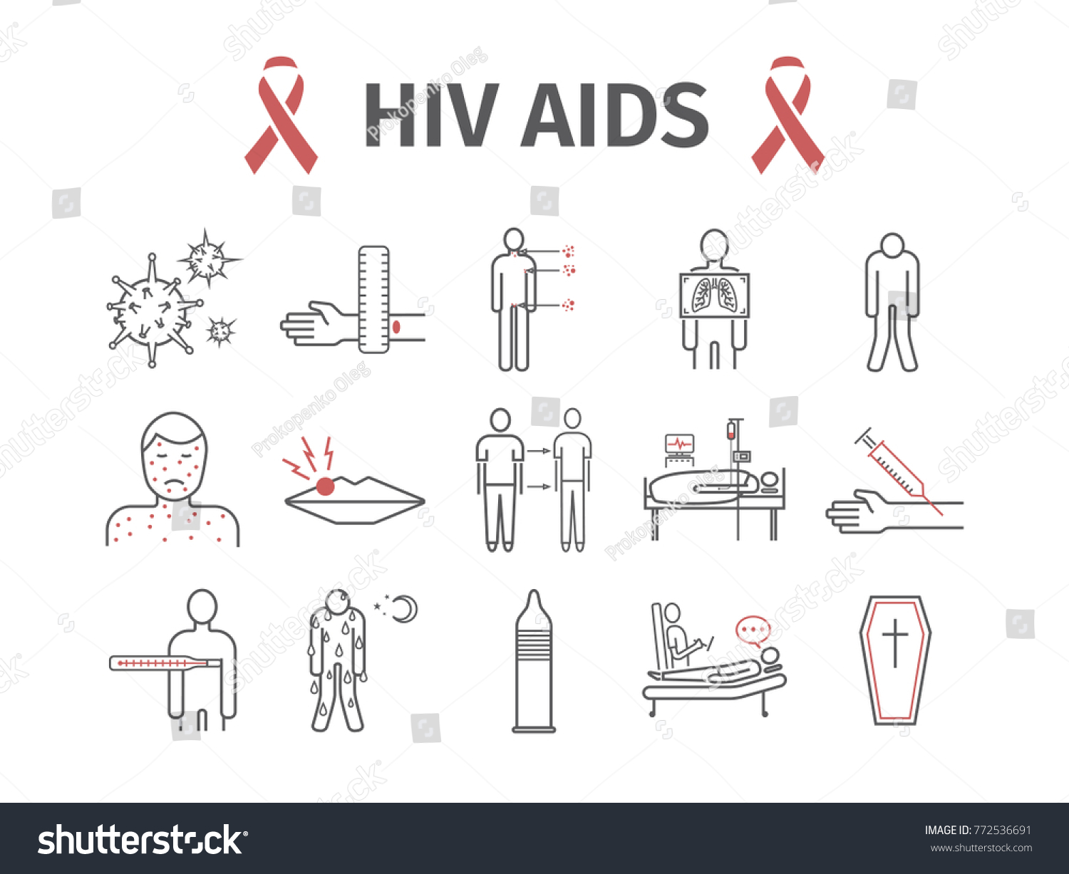 Hiv Aids Symptoms Treatment Line Icons Stock Vector (Royalty Free ...